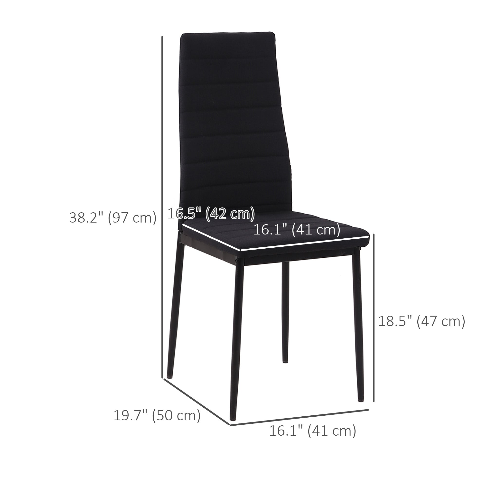Modern Dining Chairs Set of 4 - Black Linen with Metal Legs-Home Furnishings > Kitchen & Dining Furniture > Dining Chairs-DECOROLALA