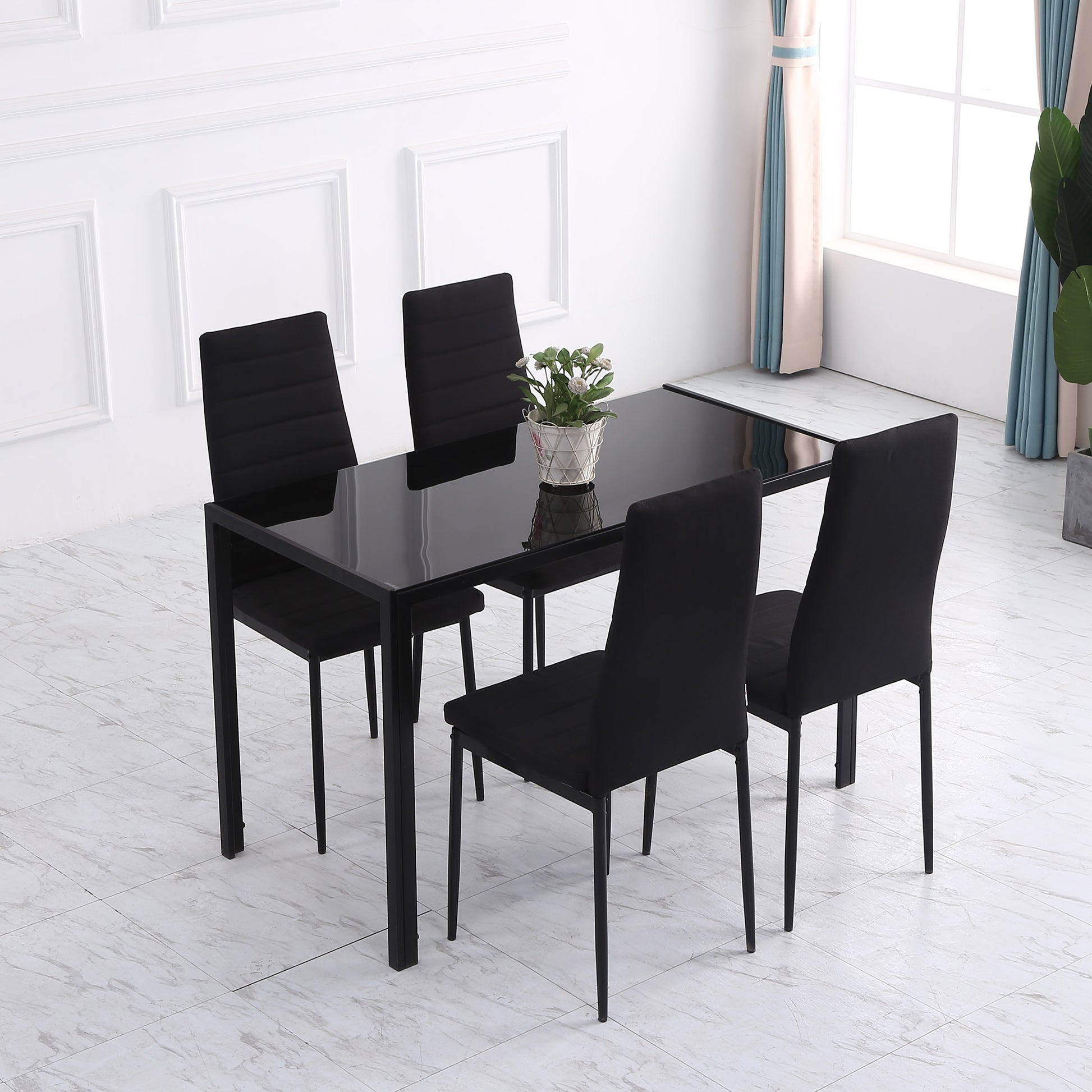 Modern Dining Chairs Set of 4 - Black Linen with Metal Legs-Home Furnishings > Kitchen & Dining Furniture > Dining Chairs-DECOROLALA