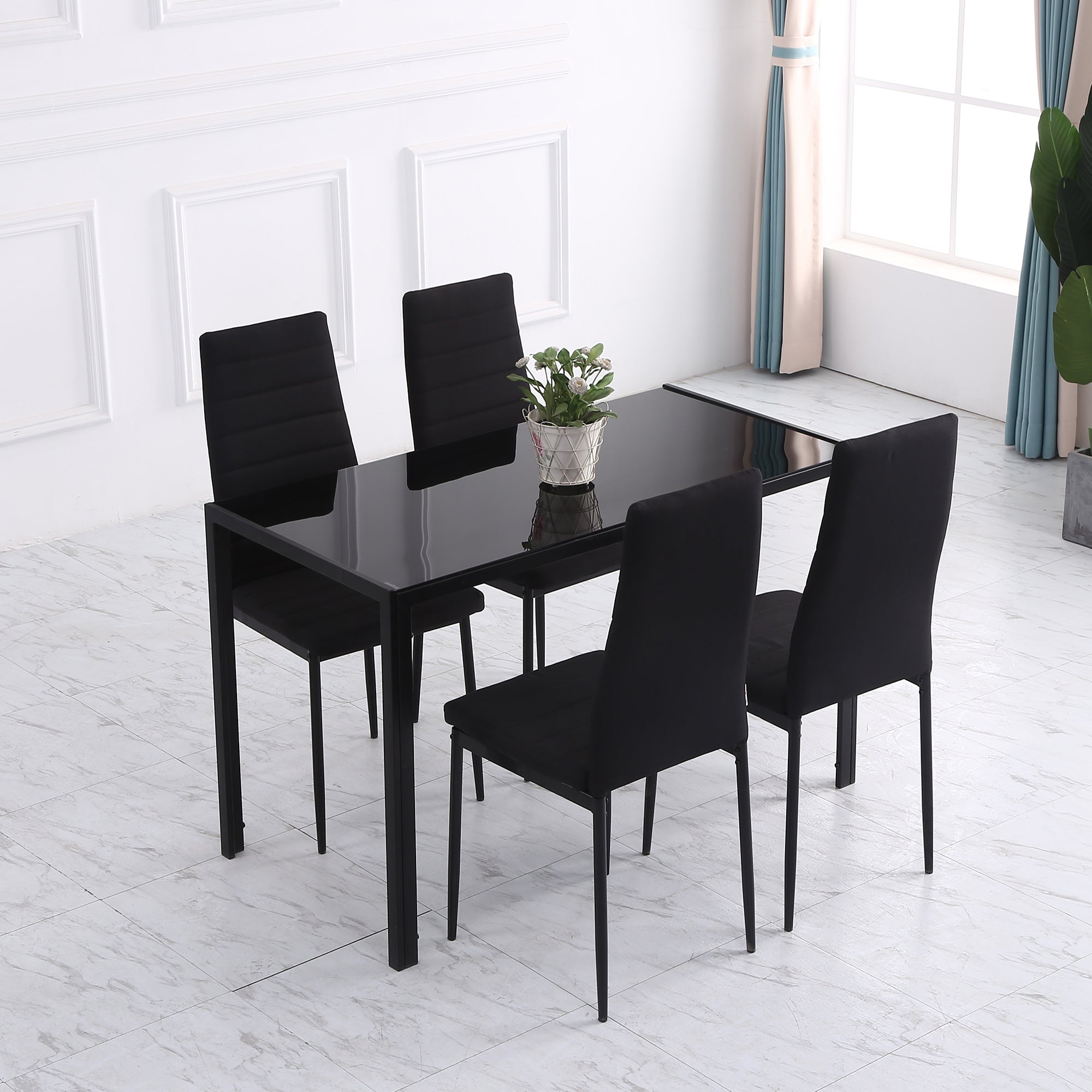 Modern Dining Chairs Set of 4 - Black Linen with Metal Legs-Home Furnishings > Kitchen & Dining Furniture > Dining Chairs-DECOROLALA