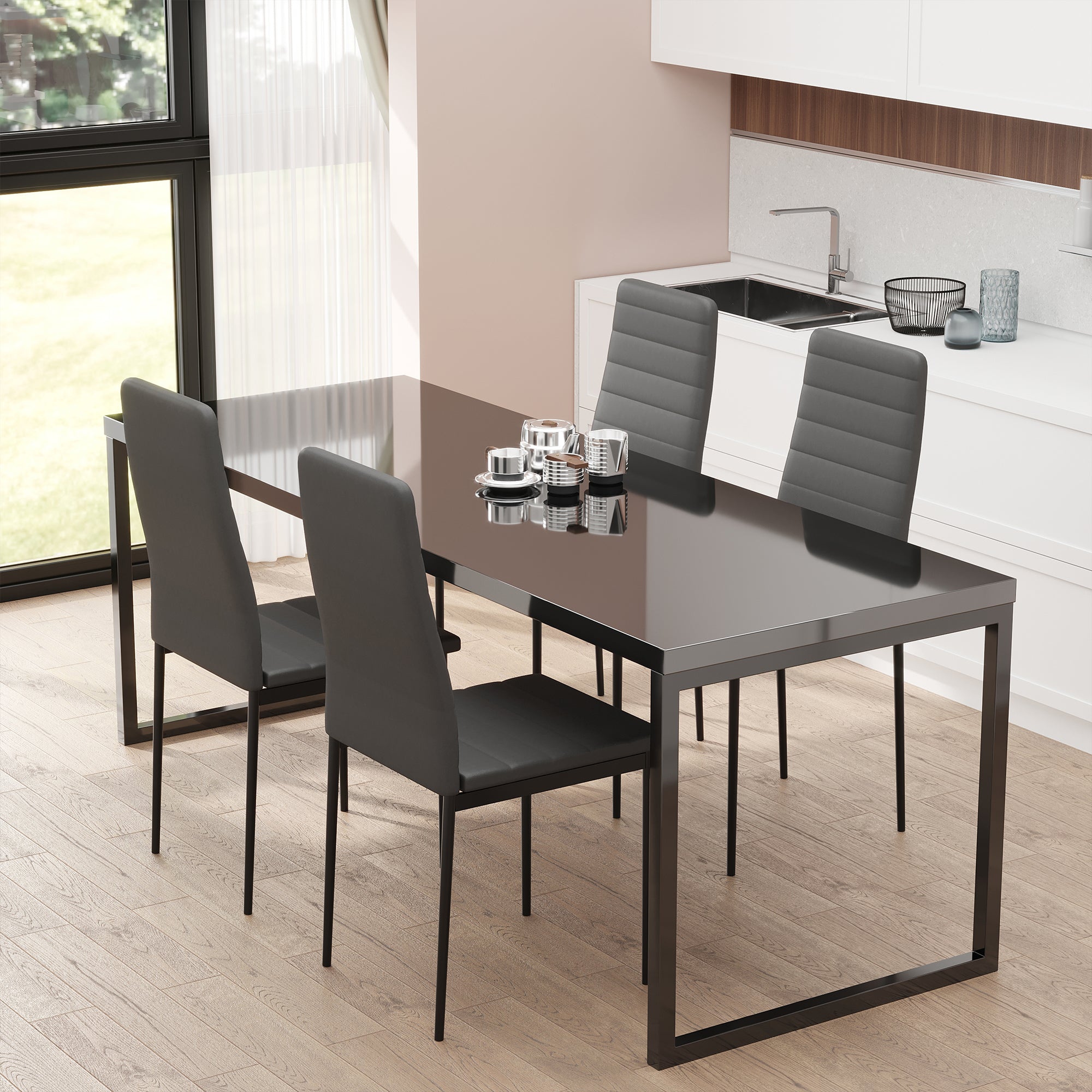 Modern Dining Chairs Set of 4 - Black Linen with Metal Legs-Home Furnishings > Kitchen & Dining Furniture > Dining Chairs-DECOROLALA