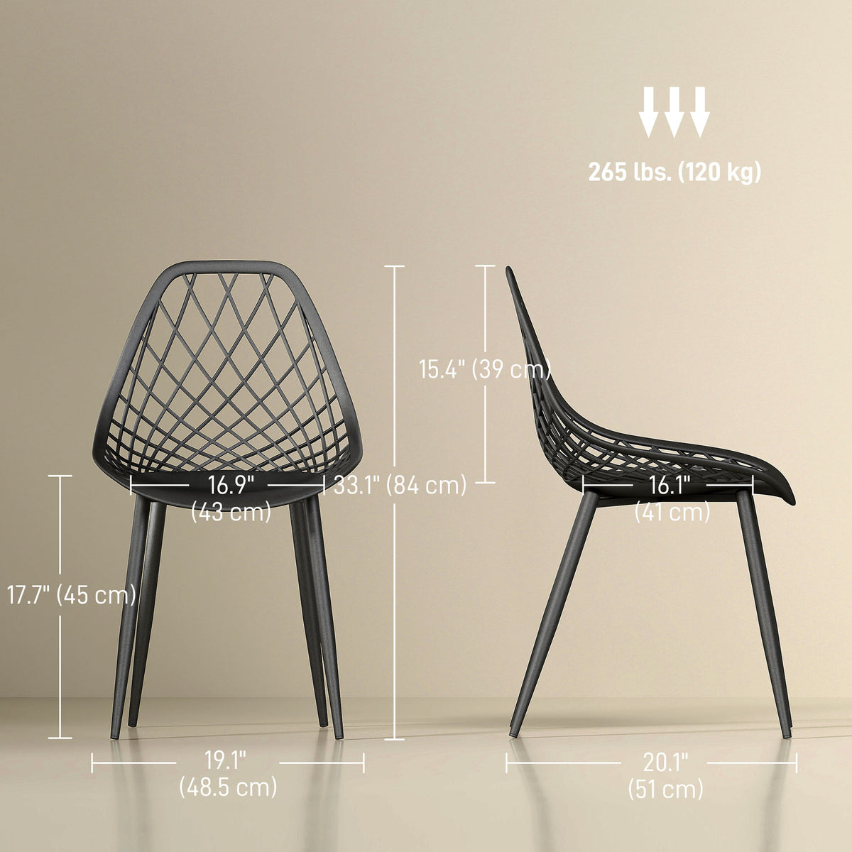 Modern Dining Chairs Set of 4 - Black Plastic with Metal Legs-Home Furnishings > Kitchen & Dining Furniture > Dining Chairs-DECOROLALA