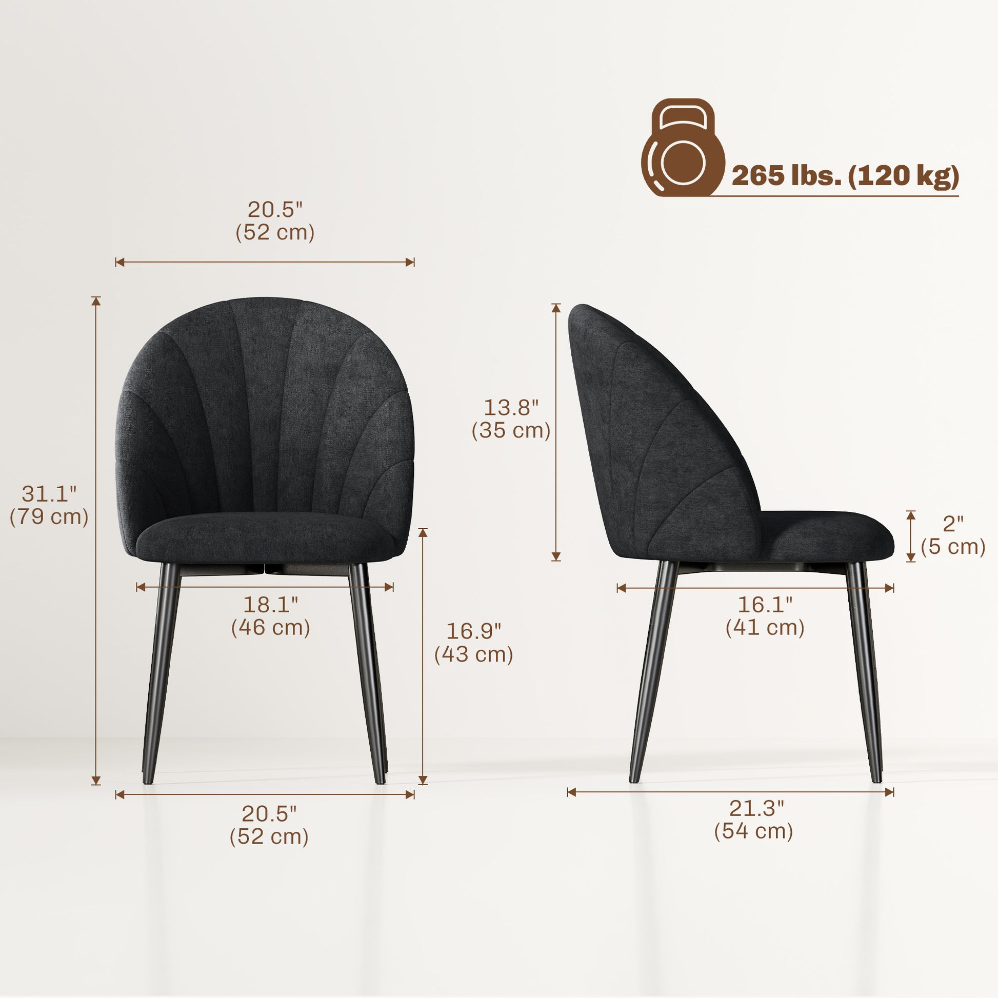 Modern Dining Chairs Set of 4 Black Upholstered-DECOROLALA