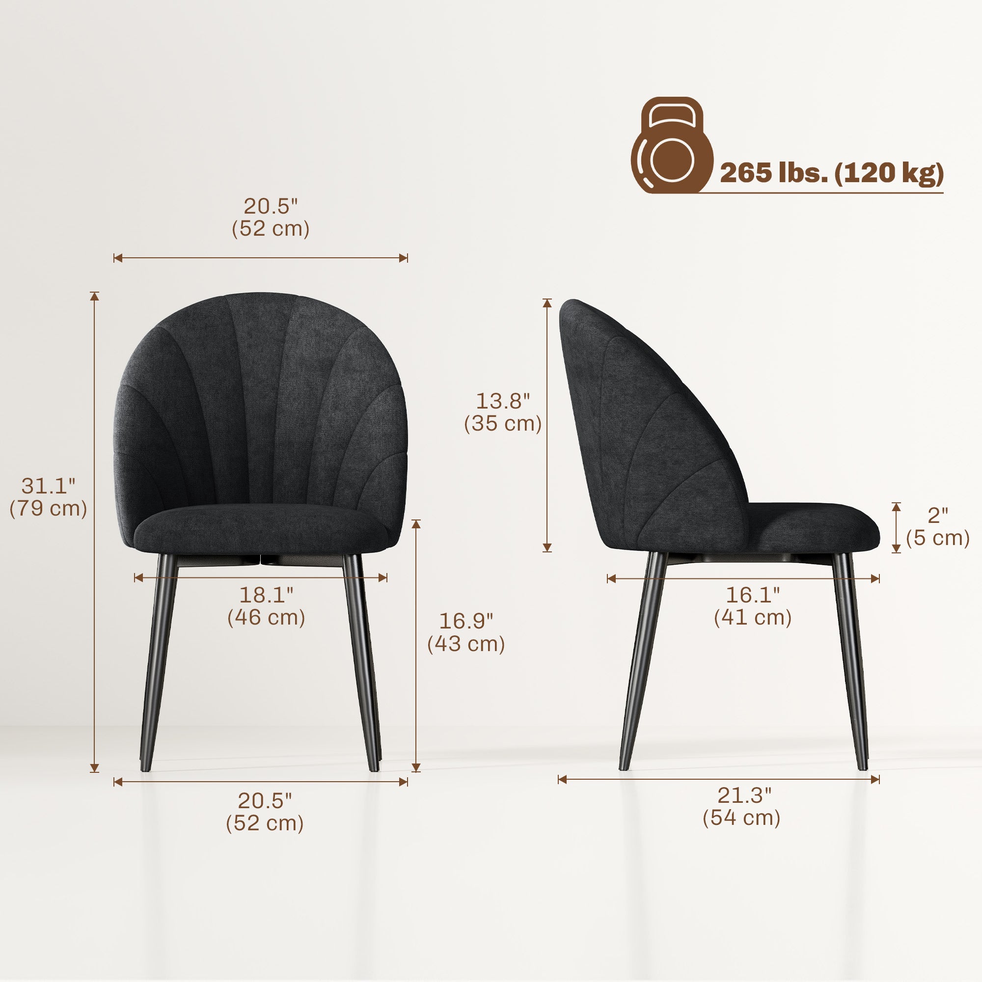 Modern Dining Chairs Set of 4 Black Upholstered-DECOROLALA