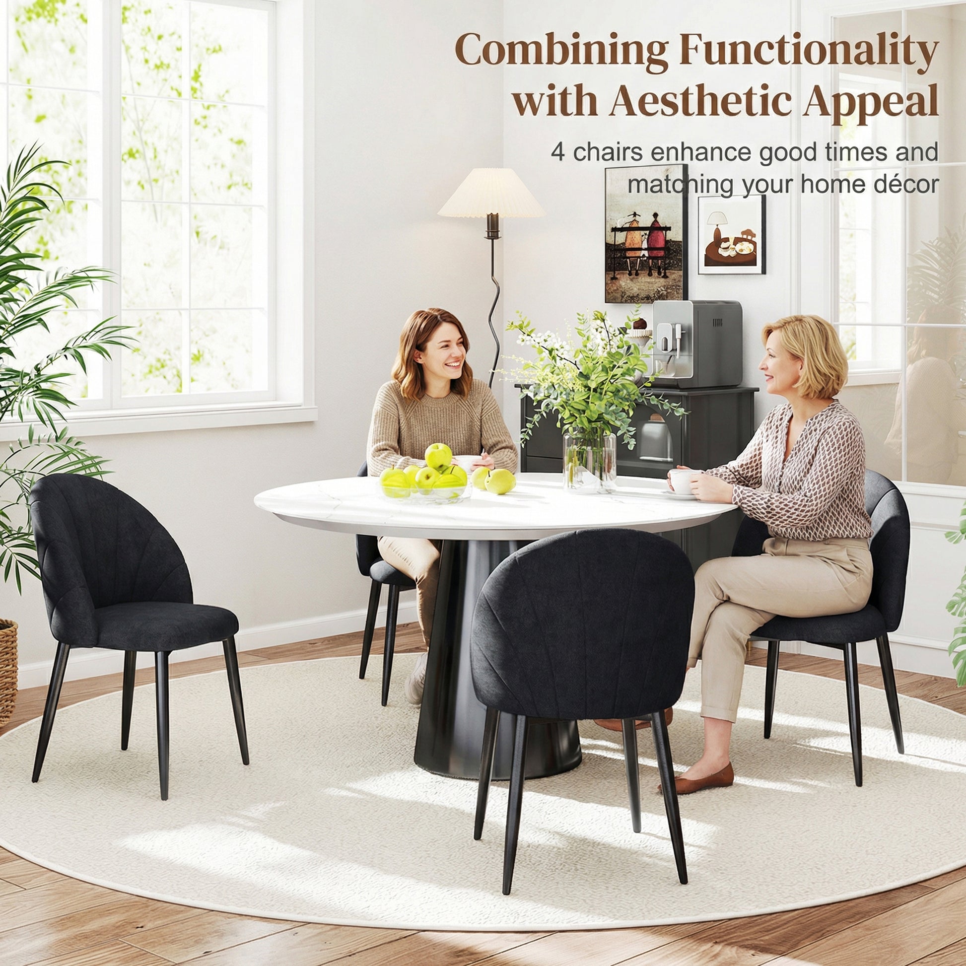Modern Dining Chairs Set of 4 Black Upholstered-DECOROLALA