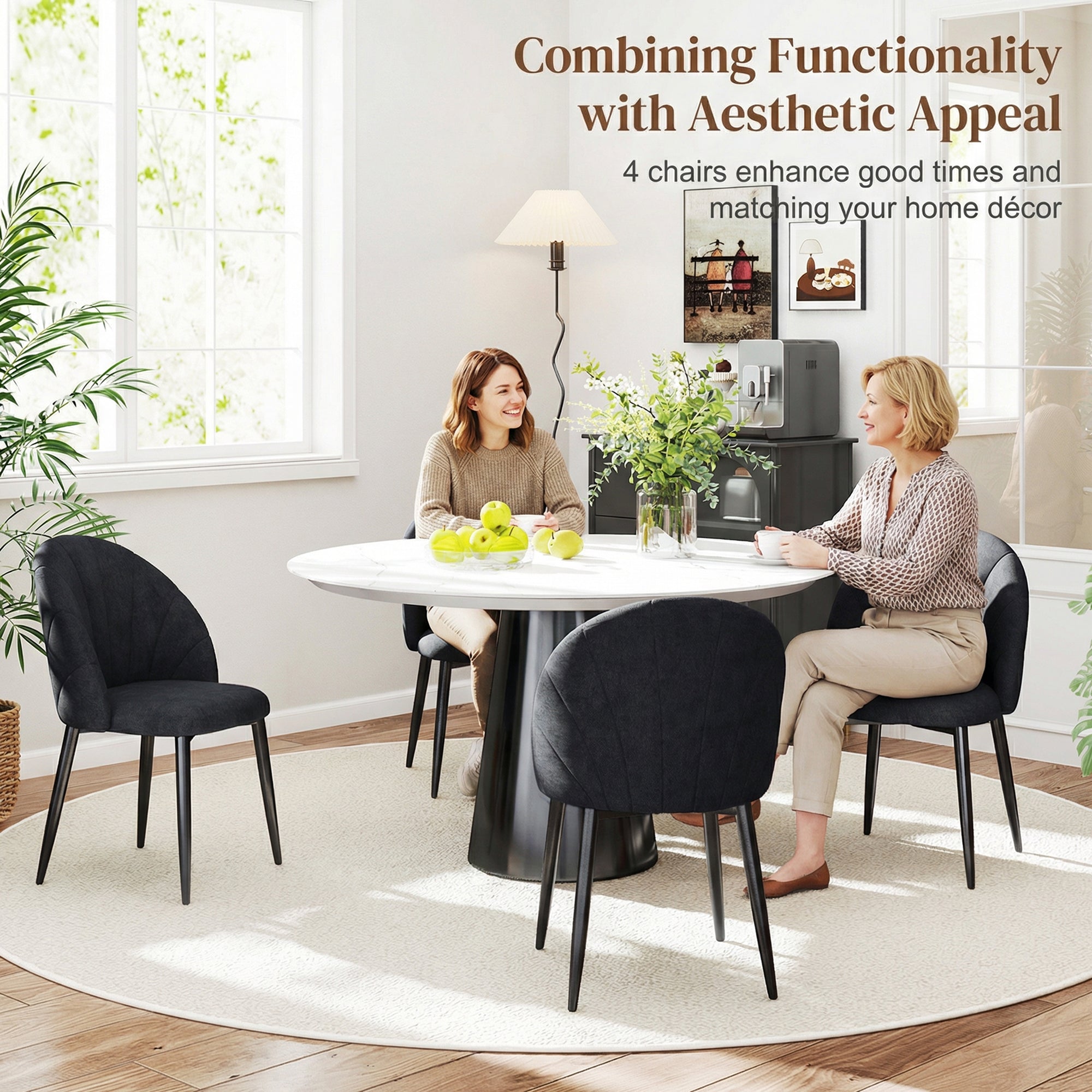 Modern Dining Chairs Set of 4 Black Upholstered-DECOROLALA