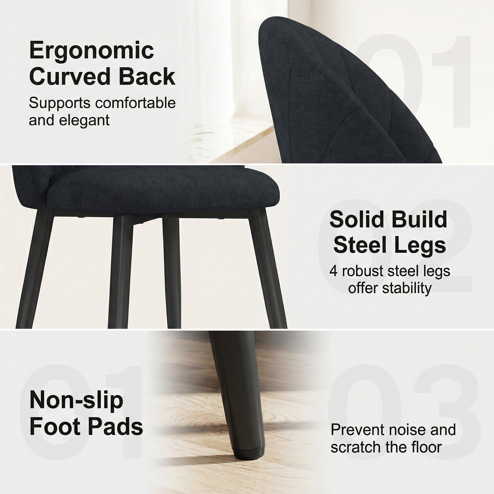 Modern Dining Chairs Set of 4 Black Upholstered-DECOROLALA