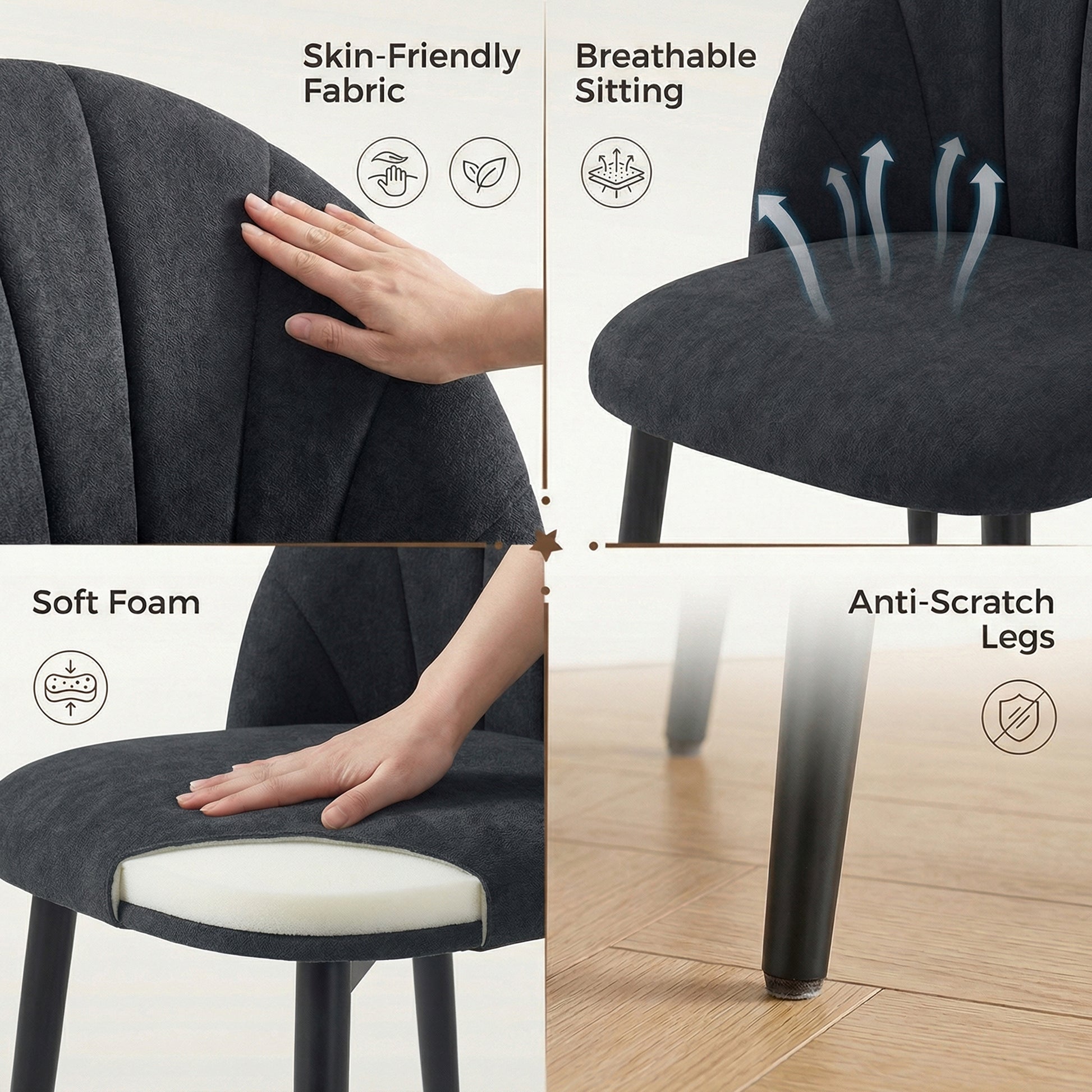 Modern Dining Chairs Set of 4 Black Upholstered-DECOROLALA