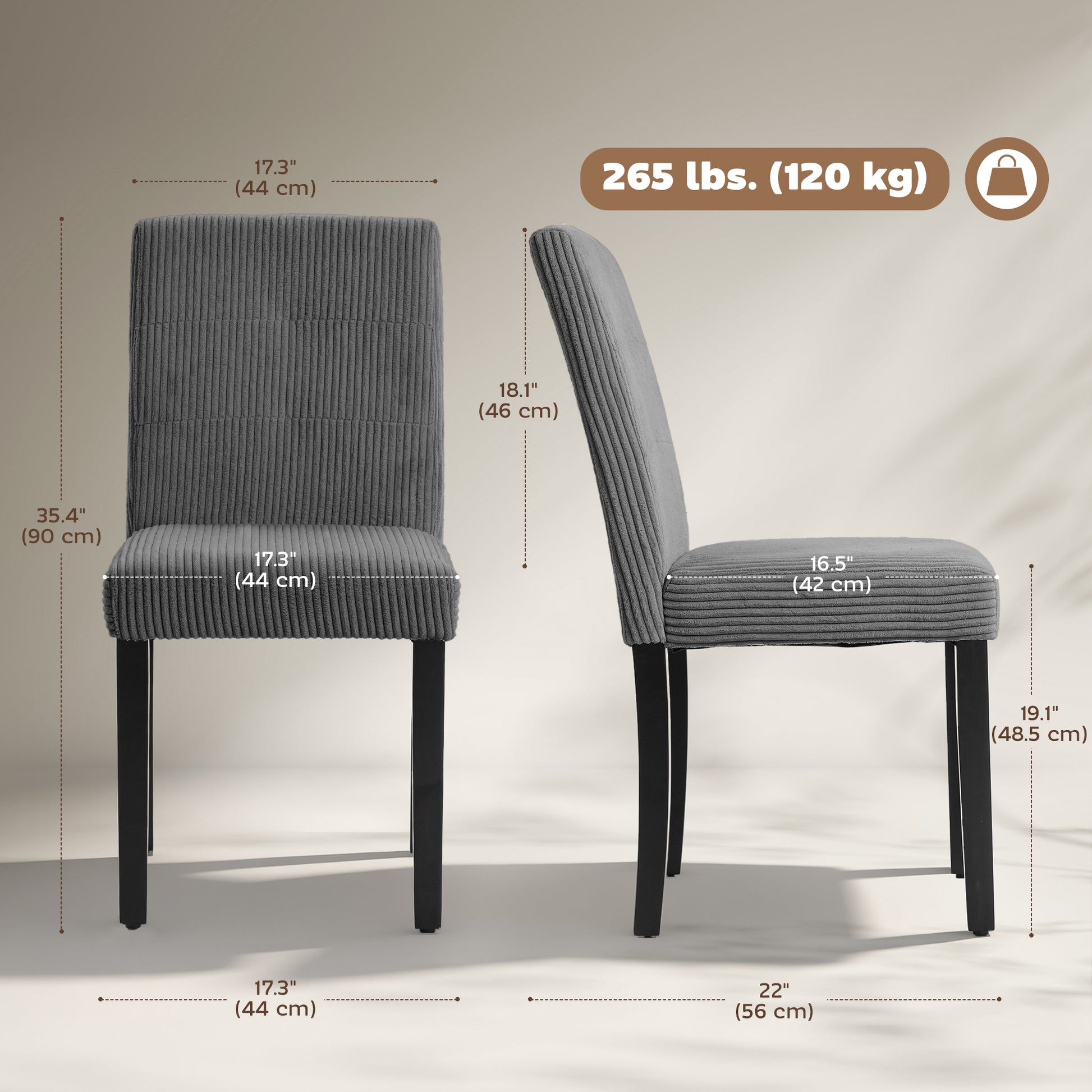 Modern Dining Chairs Set of 4 - Dark Grey Corduroy-DECOROLALA