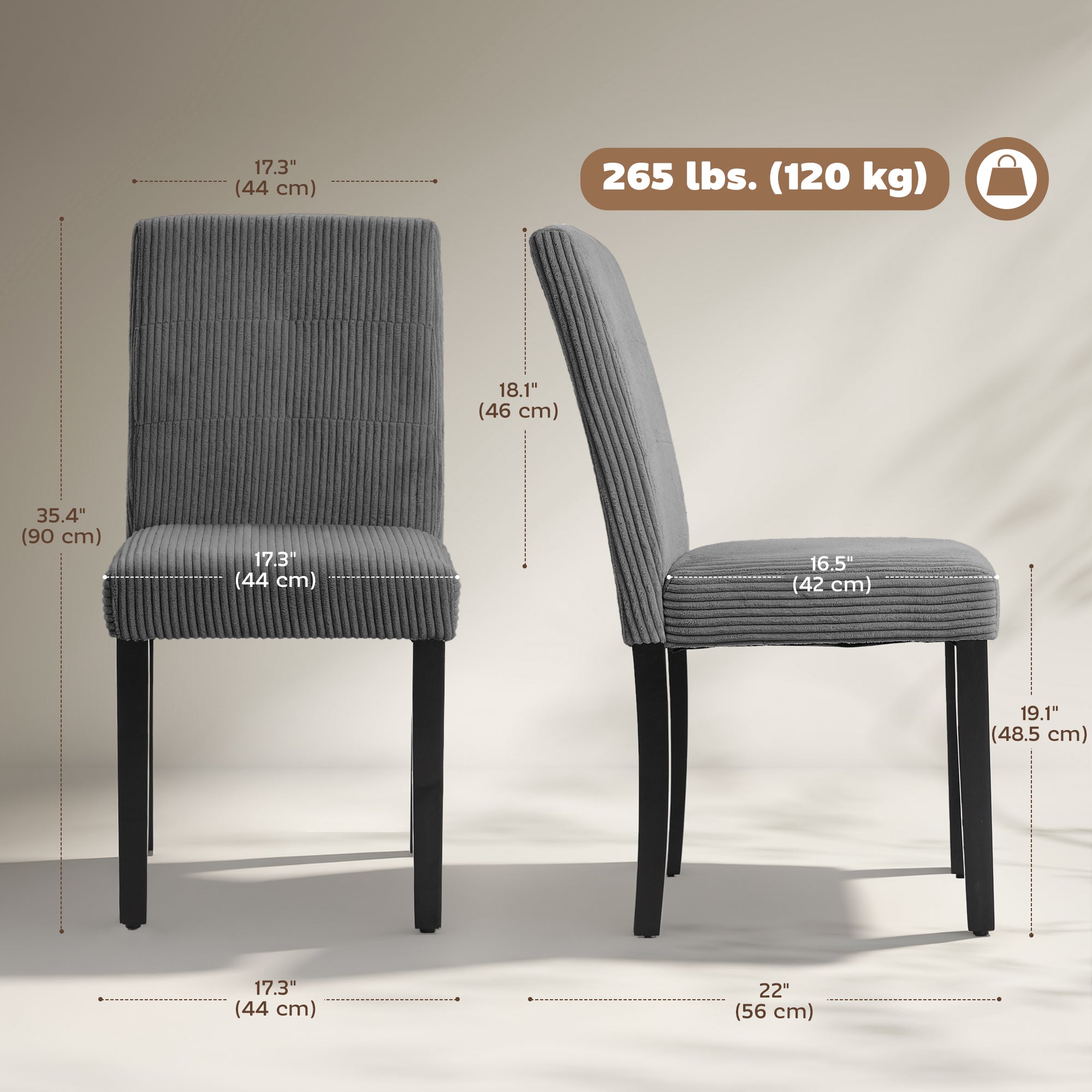 Modern Dining Chairs Set of 4 - Dark Grey Corduroy-DECOROLALA