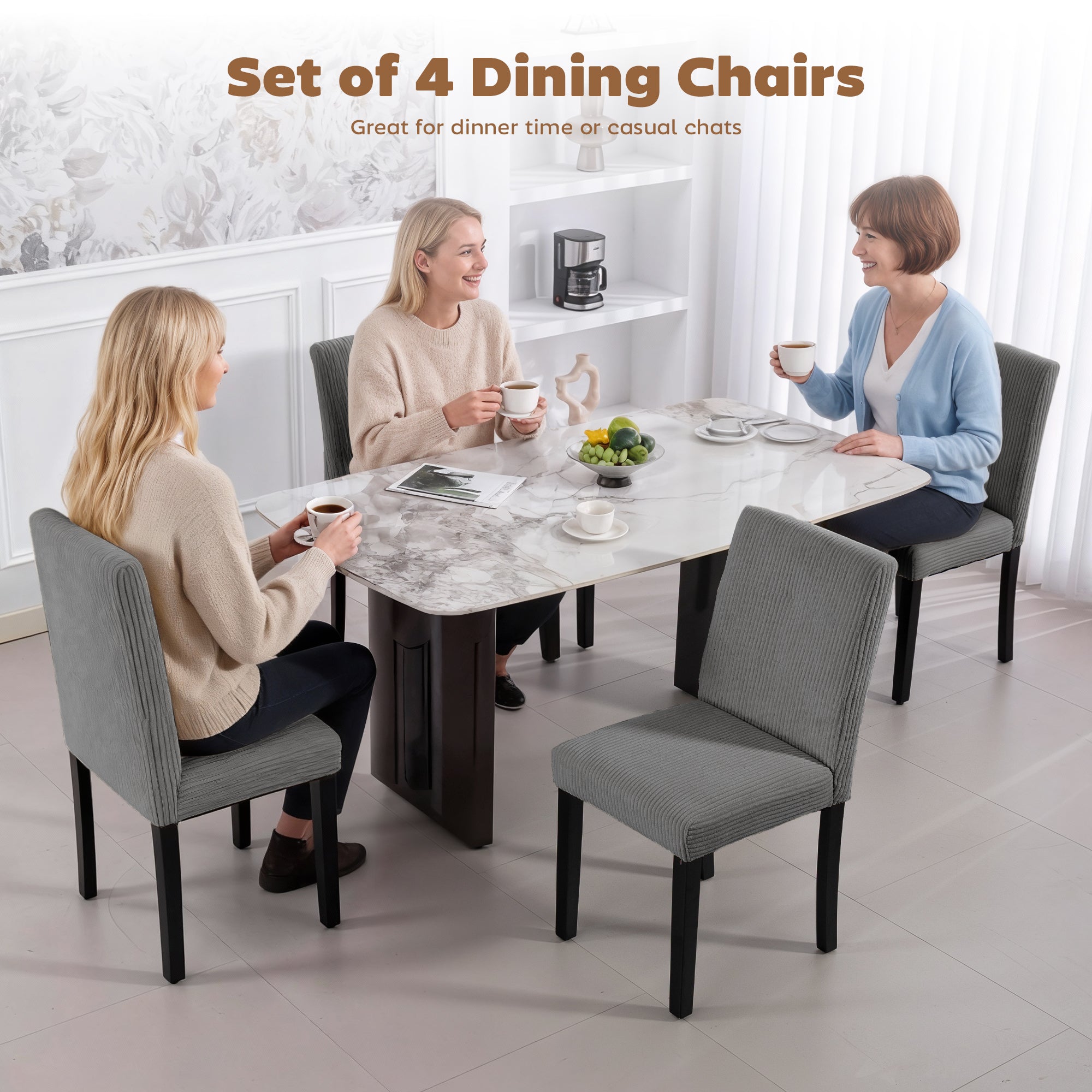 Modern Dining Chairs Set of 4 - Dark Grey Corduroy-DECOROLALA