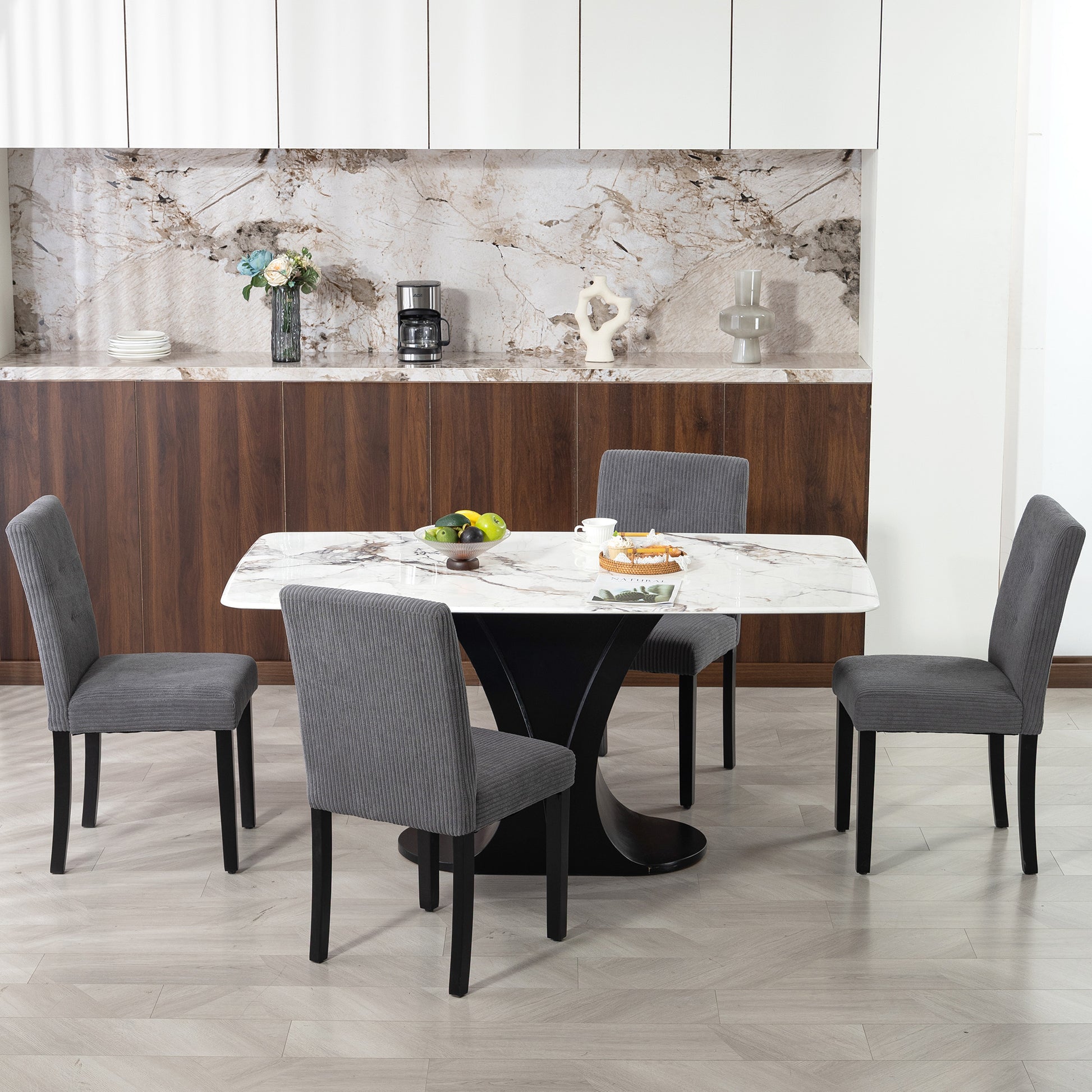 Modern Dining Chairs Set of 4 - Dark Grey Corduroy-DECOROLALA