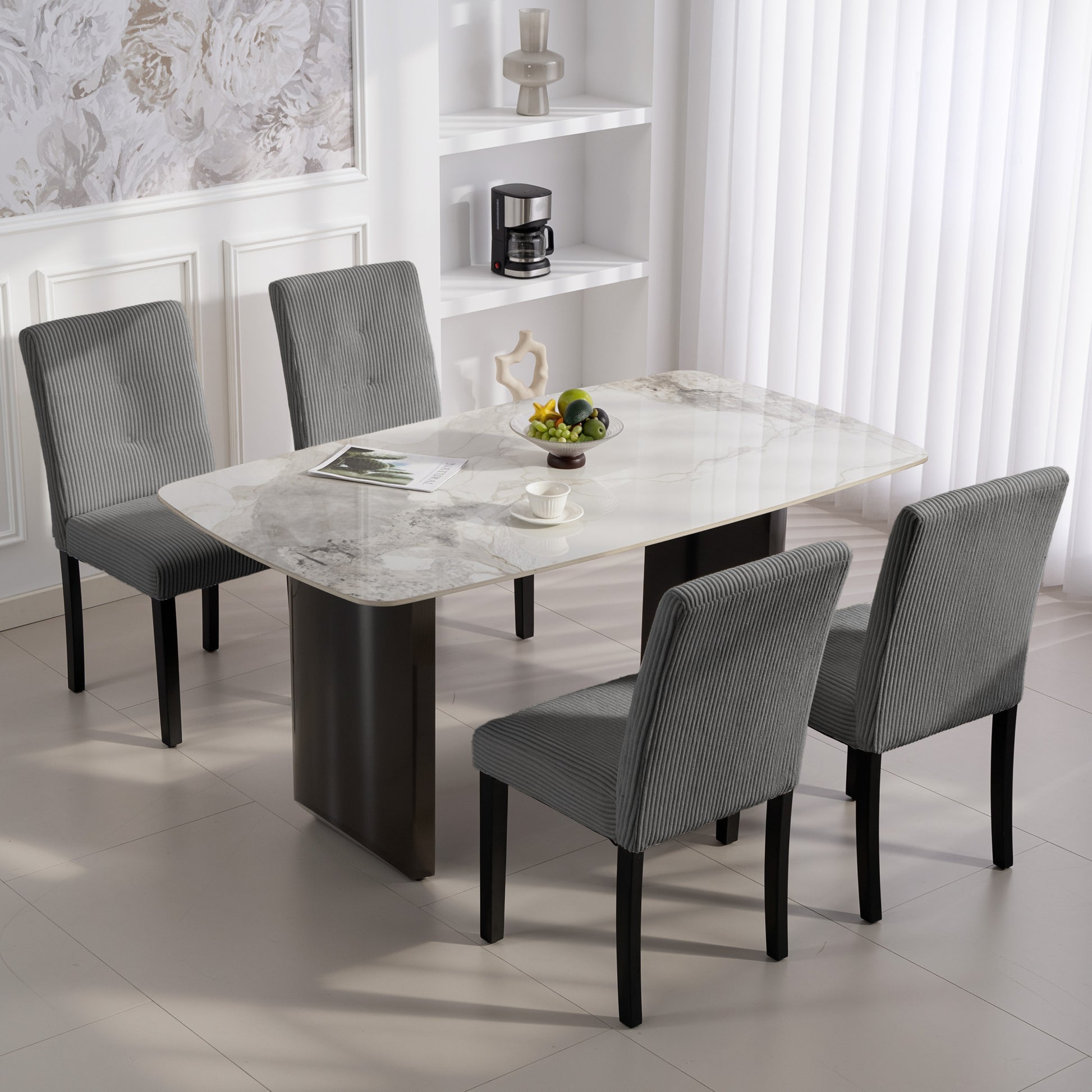 Modern Dining Chairs Set of 4 - Dark Grey Corduroy-DECOROLALA