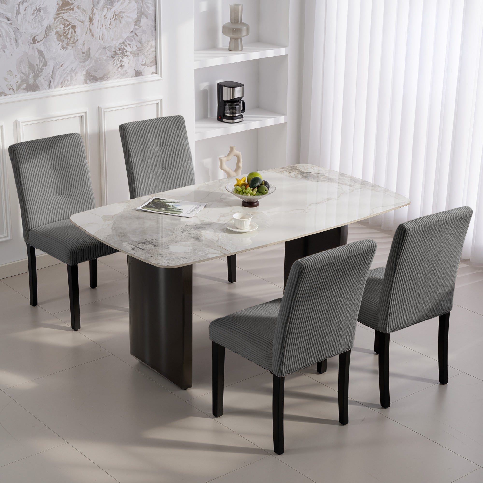 Modern Dining Chairs Set of 4 - Dark Grey Corduroy-DECOROLALA