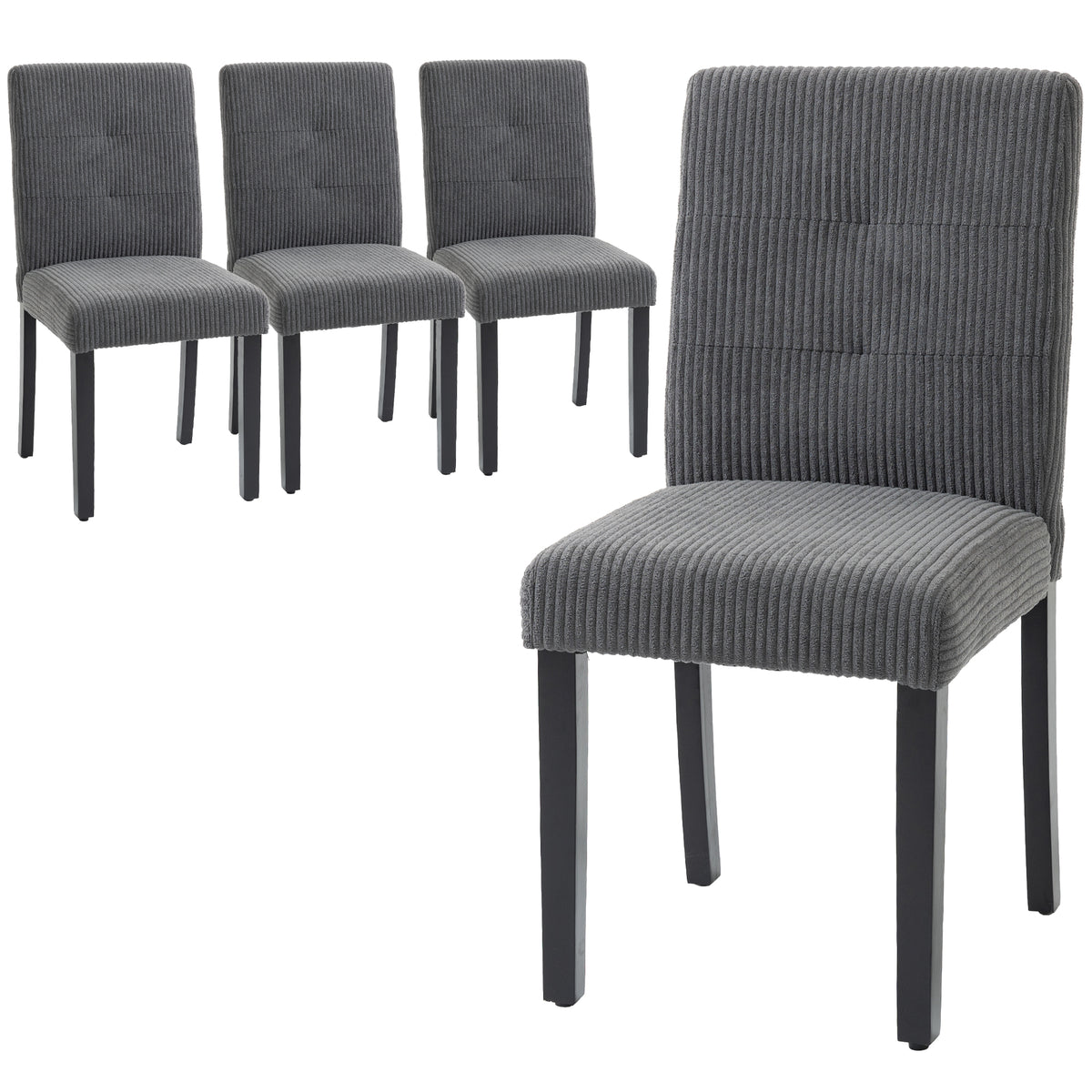 Modern Dining Chairs Set of 4 - Dark Grey Corduroy-Dining Chairs-DECOROLALA