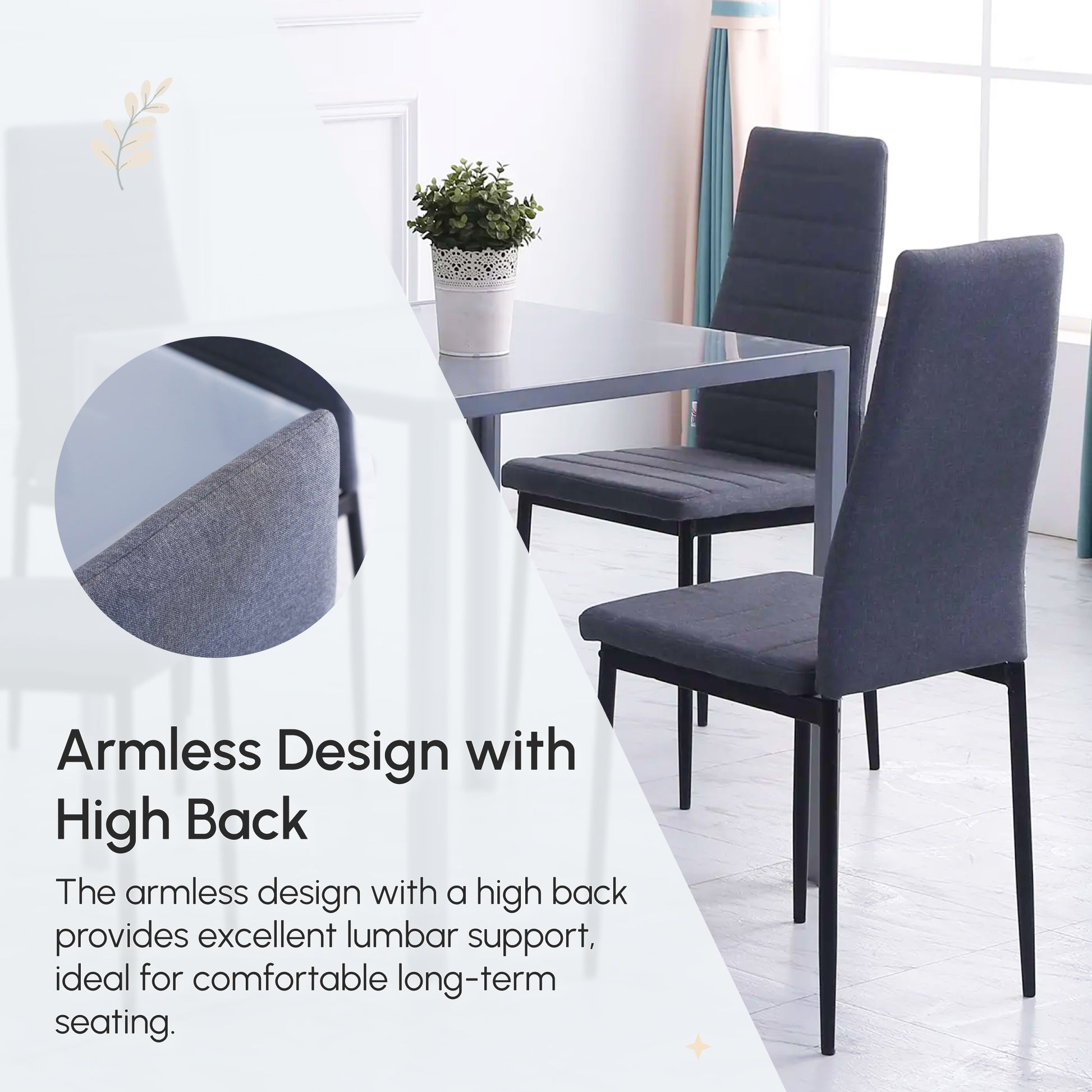 Modern Dining Chairs Set of 4 - Grey Linen with Metal Legs-Home Furnishings > Kitchen & Dining Furniture > Dining Chairs-DECOROLALA