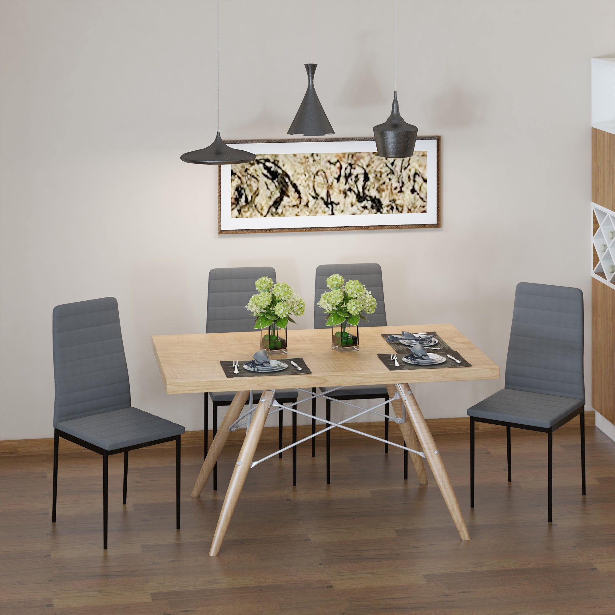 Modern Dining Chairs Set of 4 - Grey Linen with Metal Legs-Home Furnishings > Kitchen & Dining Furniture > Dining Chairs-DECOROLALA