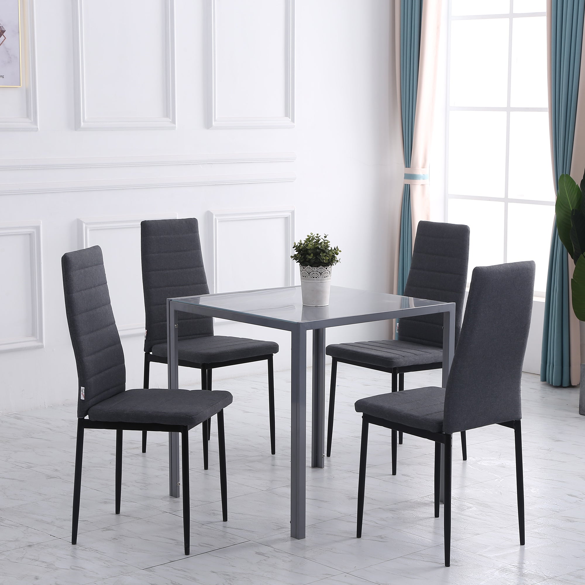 Modern Dining Chairs Set of 4 - Grey Linen with Metal Legs-Home Furnishings > Kitchen & Dining Furniture > Dining Chairs-DECOROLALA