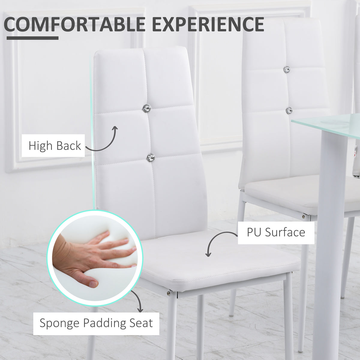 Modern Dining Chairs Set of 4 - White Button Tufted PU Seat-Home Furnishings > Kitchen & Dining Furniture > Dining Chairs-DECOROLALA