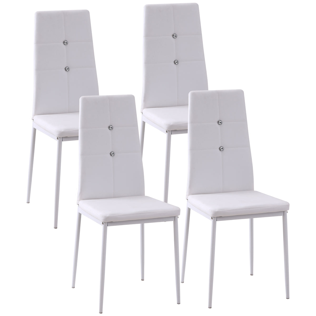 Modern Dining Chairs Set of 4 - White Button Tufted PU Seat-Home Furnishings > Kitchen & Dining Furniture > Dining Chairs-DECOROLALA