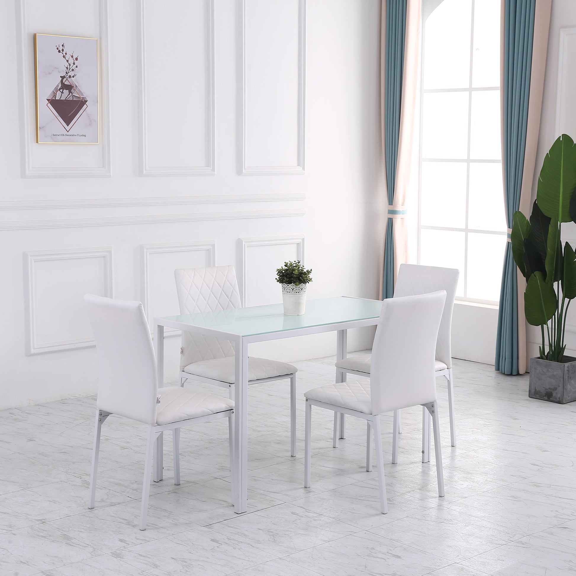 Modern Dining Chairs Set of 4 - White Upholstered Faux Leather-Home Furnishings > Kitchen & Dining Furniture > Dining Chairs-DECOROLALA