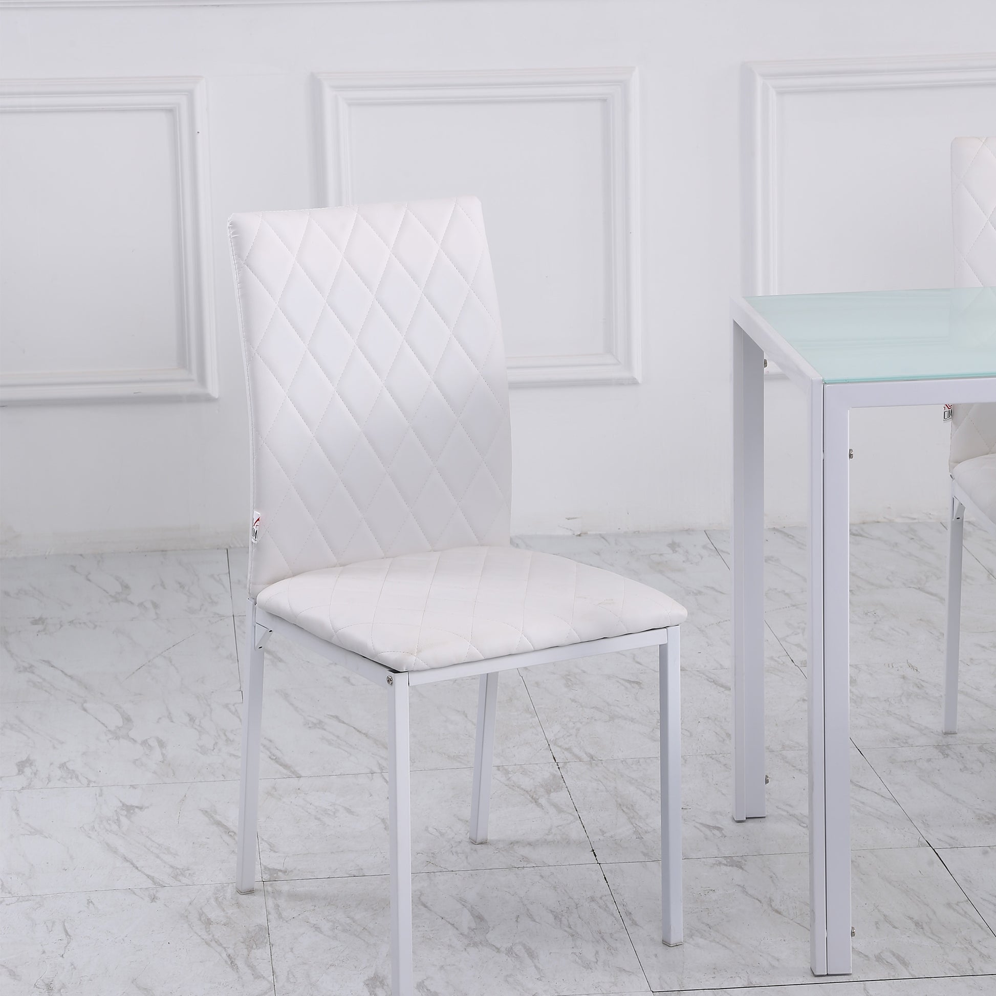 Modern Dining Chairs Set of 4 - White Upholstered Faux Leather-Home Furnishings > Kitchen & Dining Furniture > Dining Chairs-DECOROLALA