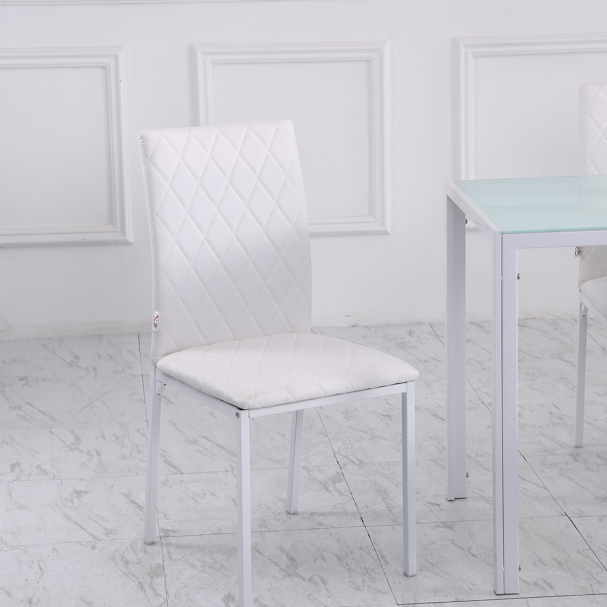 Modern Dining Chairs Set of 4 - White Upholstered Faux Leather-Home Furnishings > Kitchen & Dining Furniture > Dining Chairs-DECOROLALA