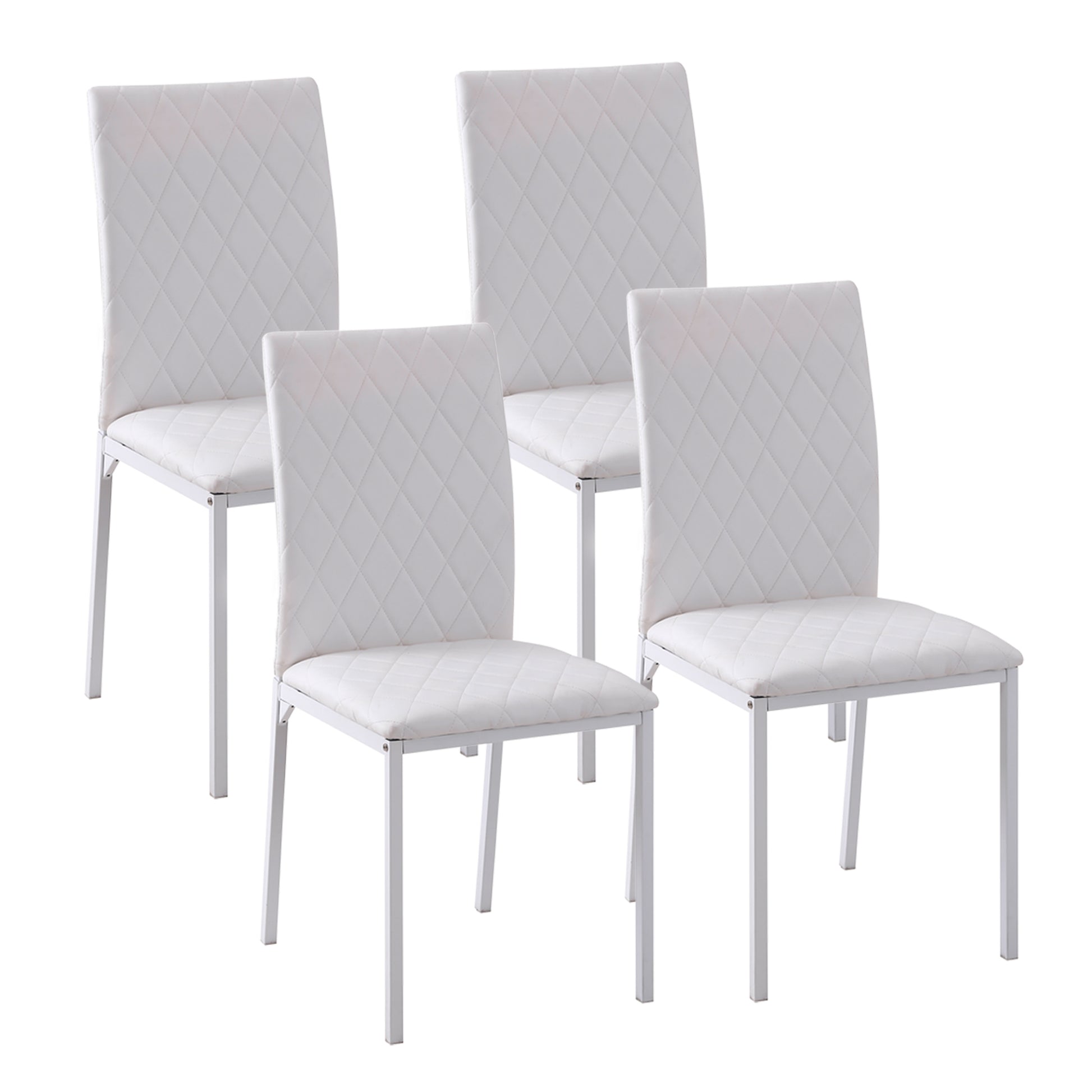 Modern Dining Chairs Set of 4 - White Upholstered Faux Leather-Home Furnishings > Kitchen & Dining Furniture > Dining Chairs-DECOROLALA