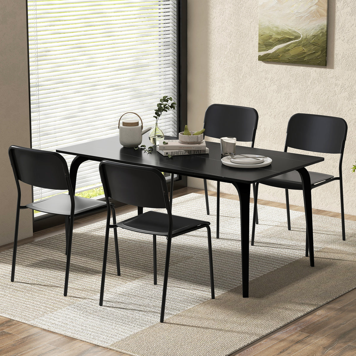 Modern Dining Chairs Set of 4 with Tilted Backrest and Sturdy Metal Legs-Black-Dining Chairs-DECOROLALA