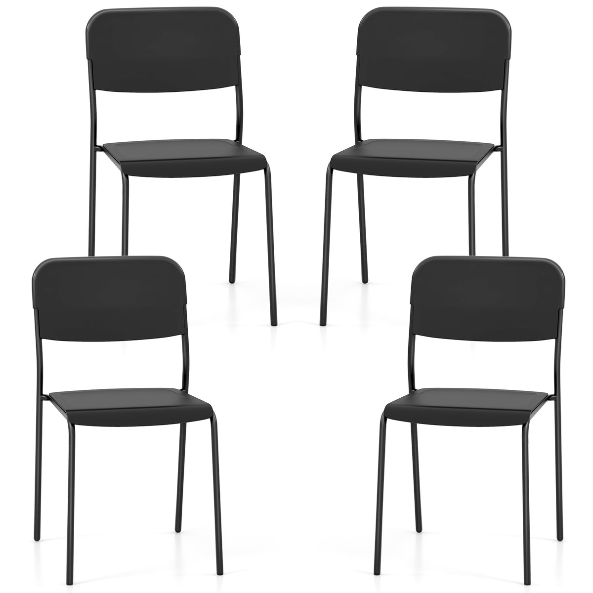 Modern Dining Chairs Set of 4 with Tilted Backrest and Sturdy Metal Legs-Black-Dining Chairs-DECOROLALA