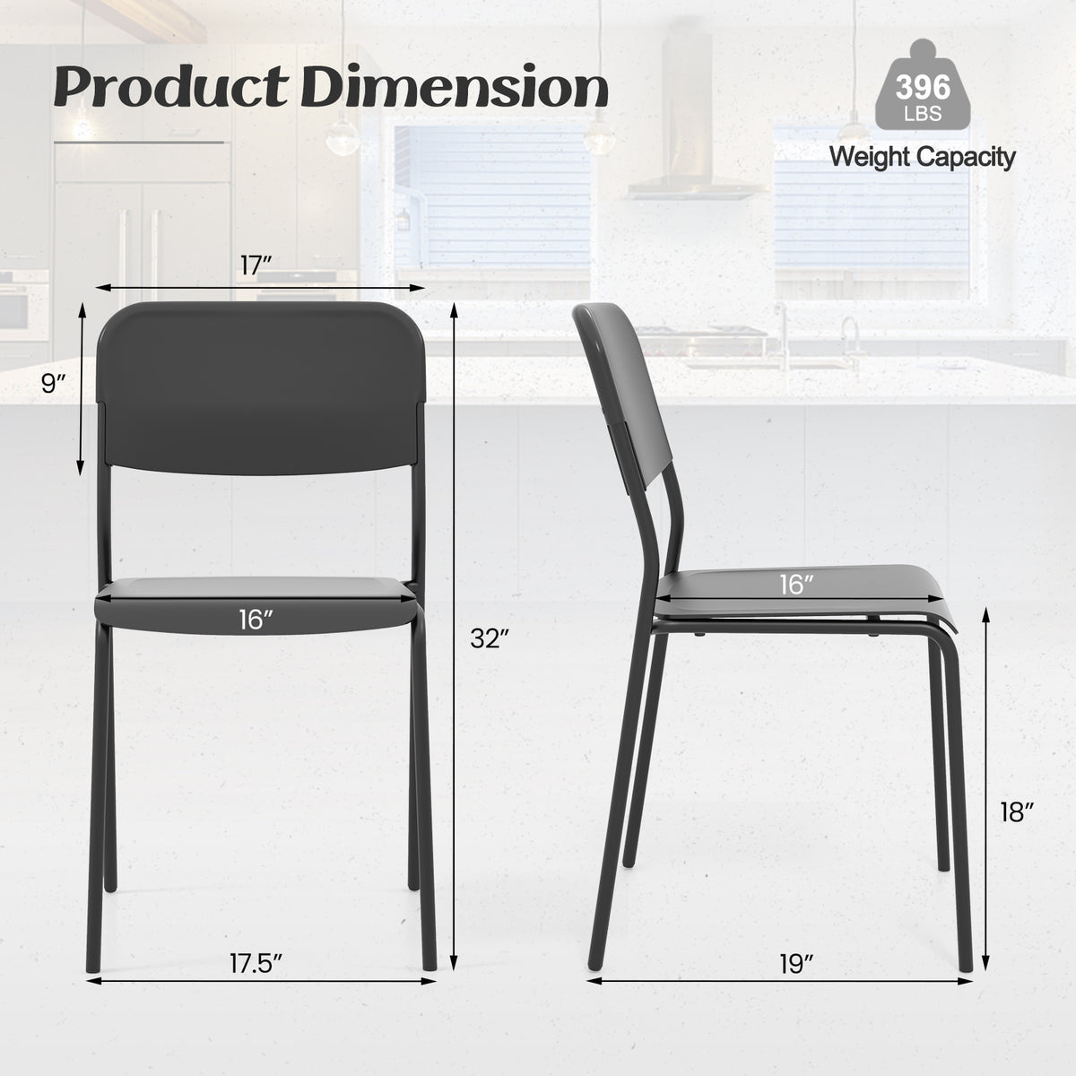 Modern Dining Chairs Set of 4 with Tilted Backrest and Sturdy Metal Legs-Black-Dining Chairs-DECOROLALA