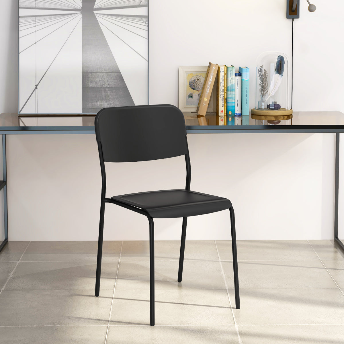 Modern Dining Chairs Set of 4 with Tilted Backrest and Sturdy Metal Legs-Black-Dining Chairs-DECOROLALA