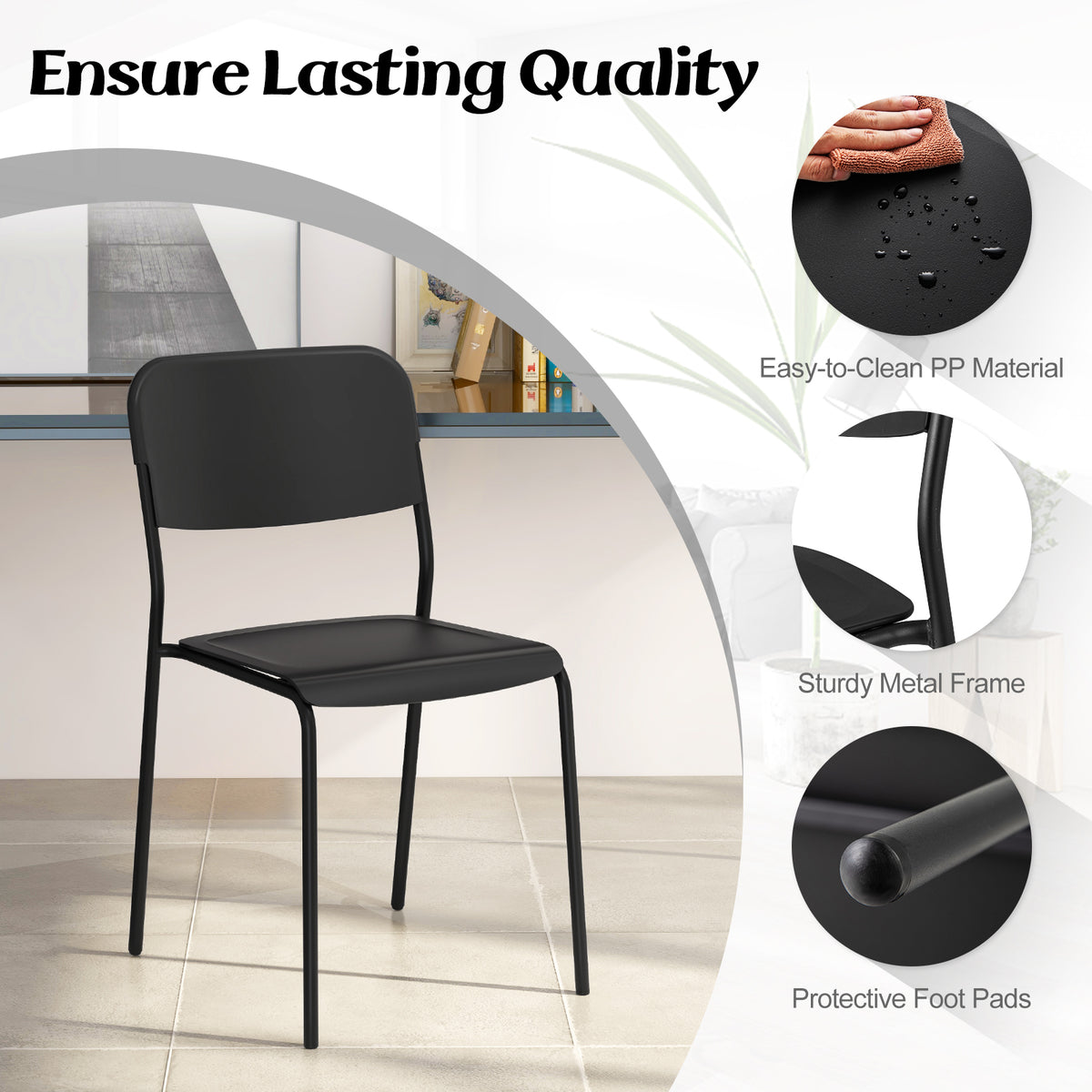 Modern Dining Chairs Set of 4 with Tilted Backrest and Sturdy Metal Legs-Black-Dining Chairs-DECOROLALA