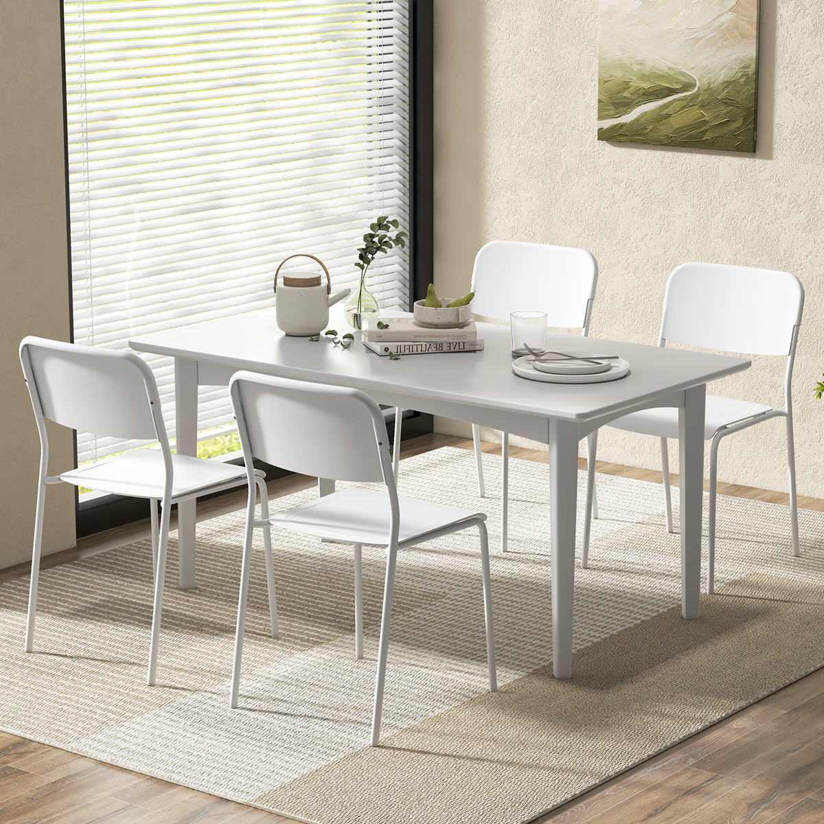 Modern Dining Chairs Set of 4 with Tilted Backrest and Sturdy Metal Legs-White-Dining Chairs-DECOROLALA
