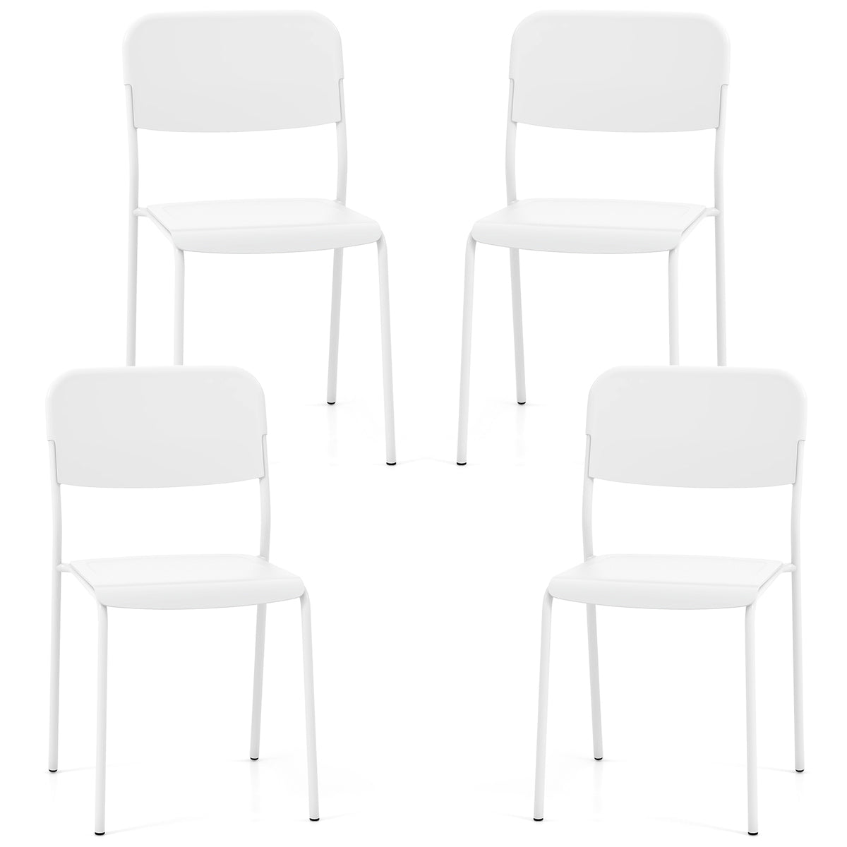 Modern Dining Chairs Set of 4 with Tilted Backrest and Sturdy Metal Legs-White-Dining Chairs-DECOROLALA