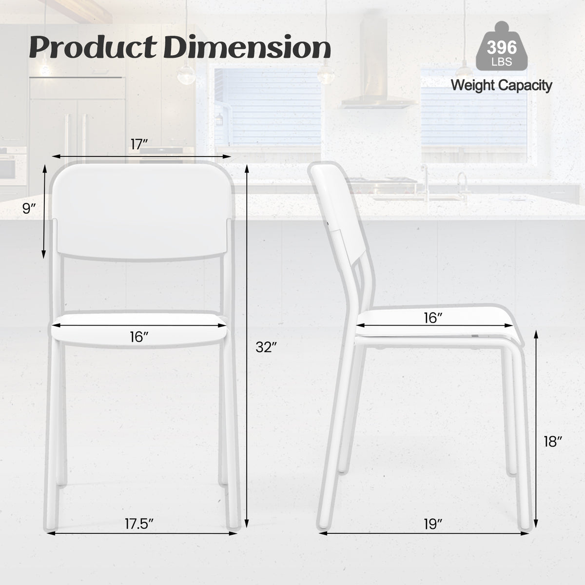 Modern Dining Chairs Set of 4 with Tilted Backrest and Sturdy Metal Legs-White-Dining Chairs-DECOROLALA