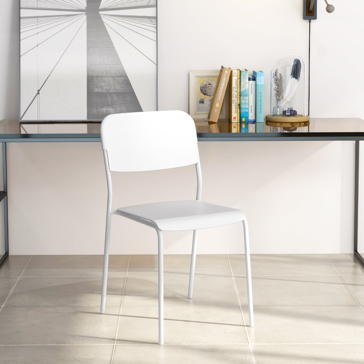 Modern Dining Chairs Set of 4 with Tilted Backrest and Sturdy Metal Legs-White-Dining Chairs-DECOROLALA