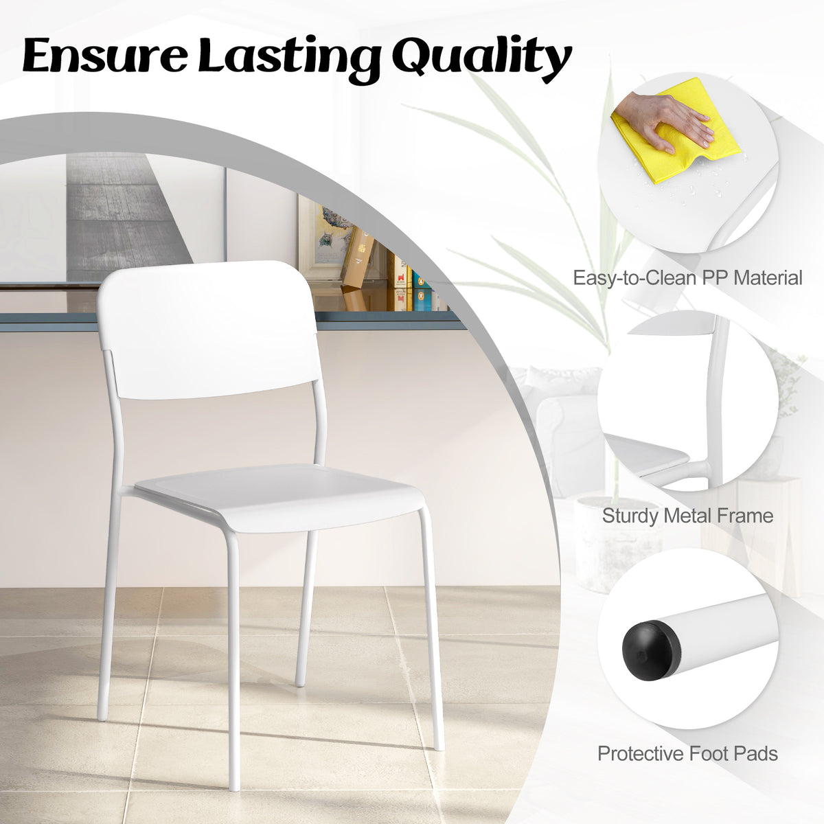 Modern Dining Chairs Set of 4 with Tilted Backrest and Sturdy Metal Legs-White-Dining Chairs-DECOROLALA