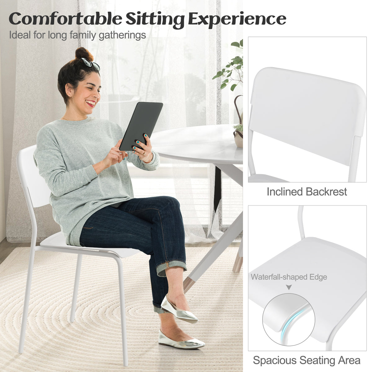 Modern Dining Chairs Set of 4 with Tilted Backrest and Sturdy Metal Legs-White-Dining Chairs-DECOROLALA