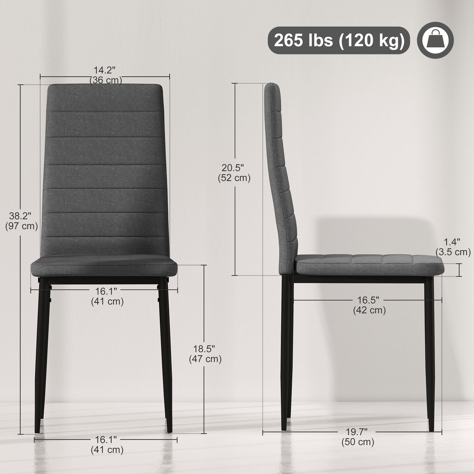 Modern Dining Chairs Set of 6 Grey High Back Linen-DECOROLALA