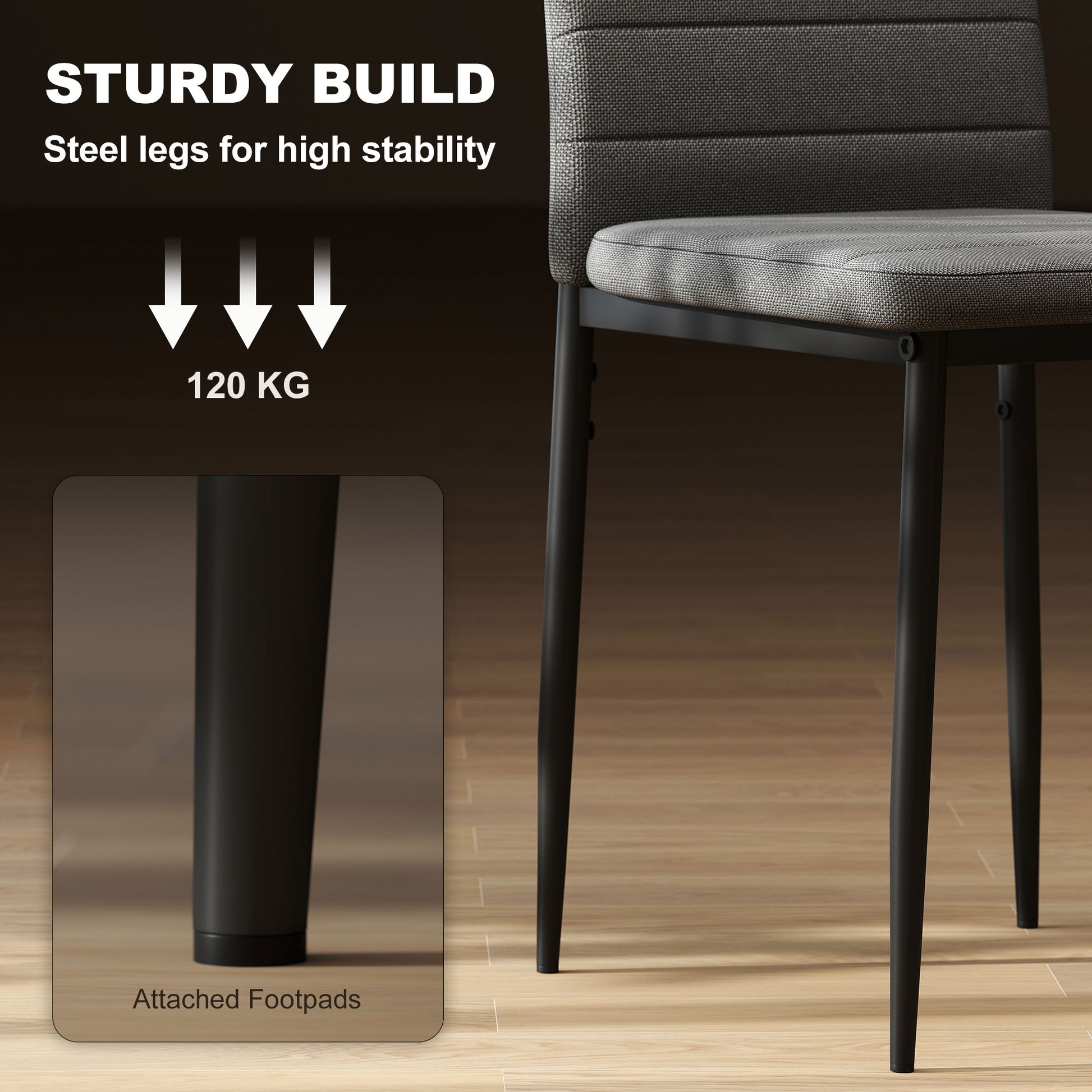 Modern Dining Chairs Set of 6 Grey High Back Linen-DECOROLALA