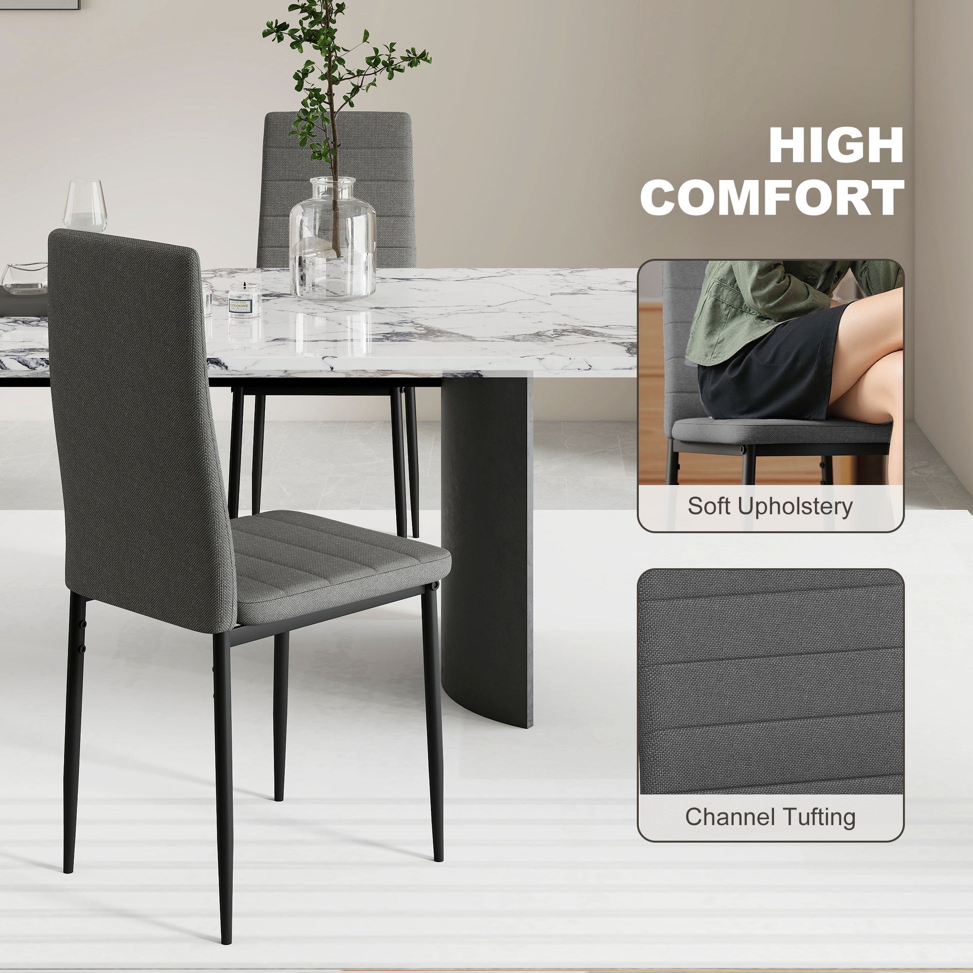 Modern Dining Chairs Set of 6 Grey High Back Linen-DECOROLALA