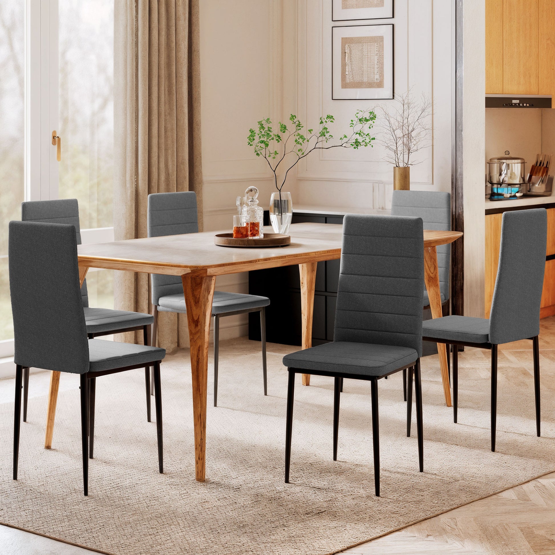 Modern Dining Chairs Set of 6 Grey High Back Linen-DECOROLALA