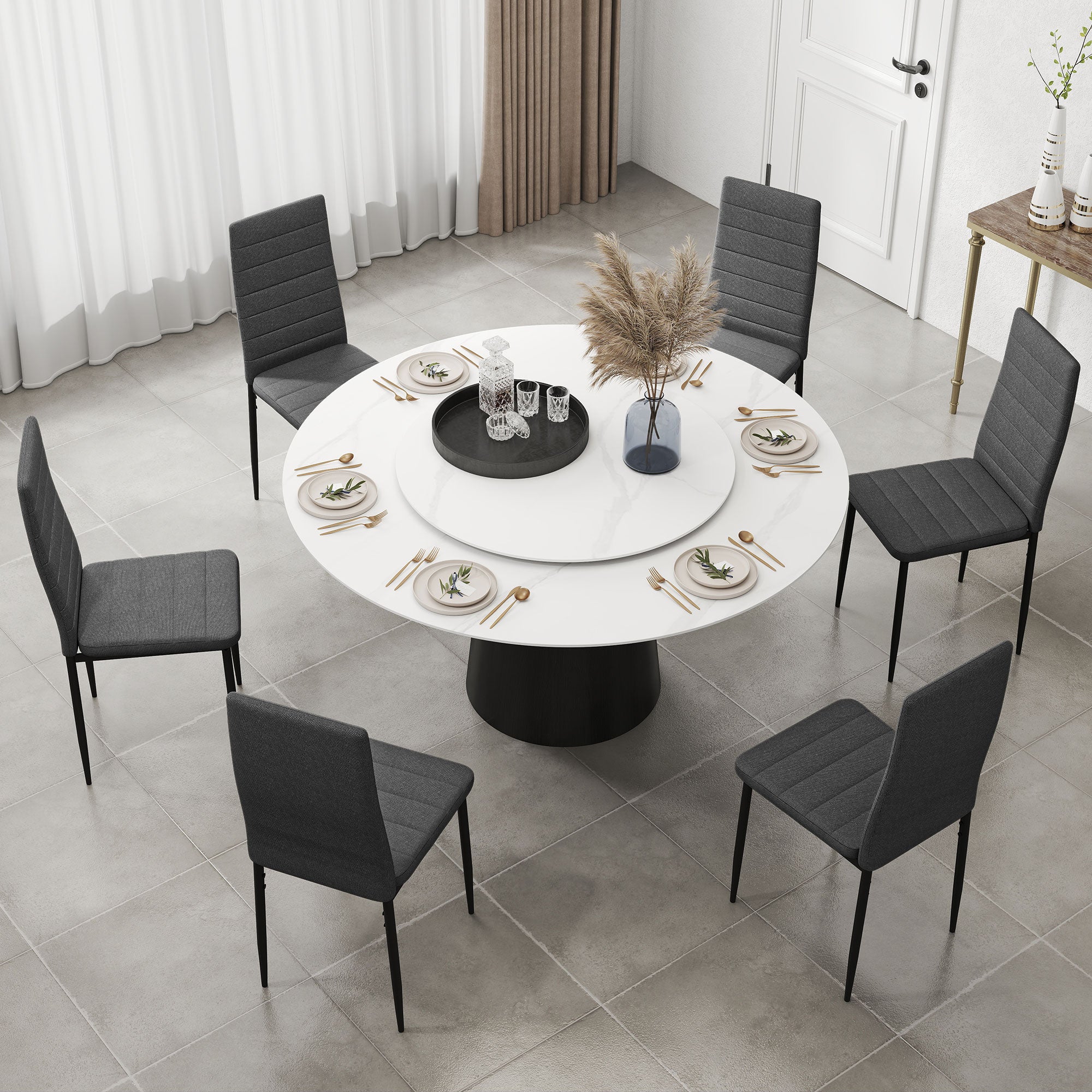 Modern Dining Chairs Set of 6 Grey High Back Linen-DECOROLALA