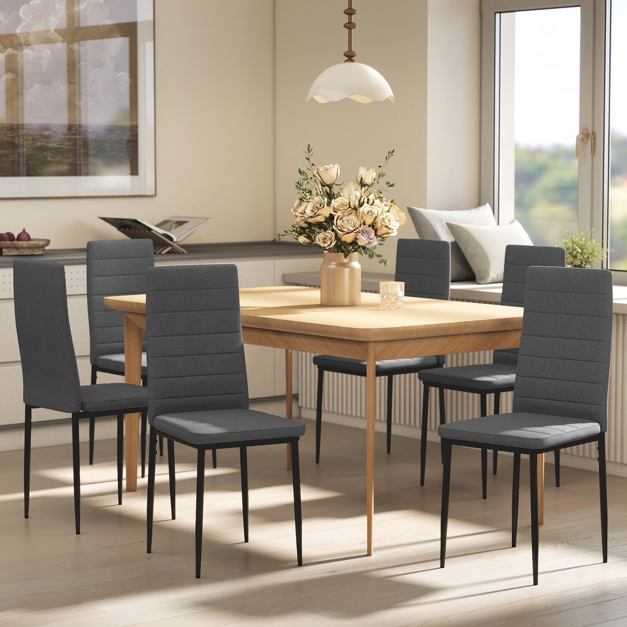 Modern Dining Chairs Set of 6 Grey High Back Linen-DECOROLALA