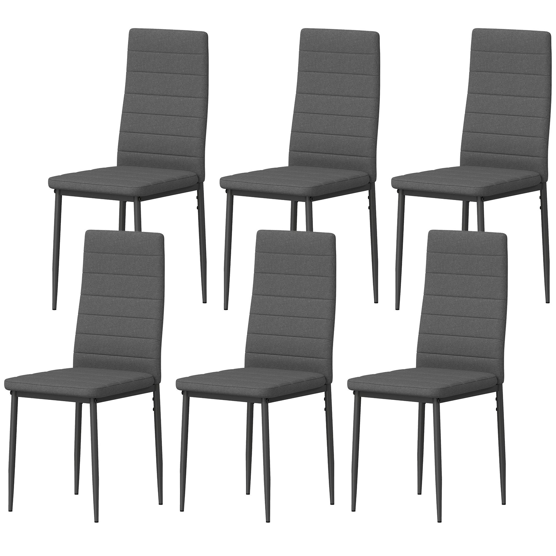Modern Dining Chairs Set of 6 Grey High Back Linen-DECOROLALA