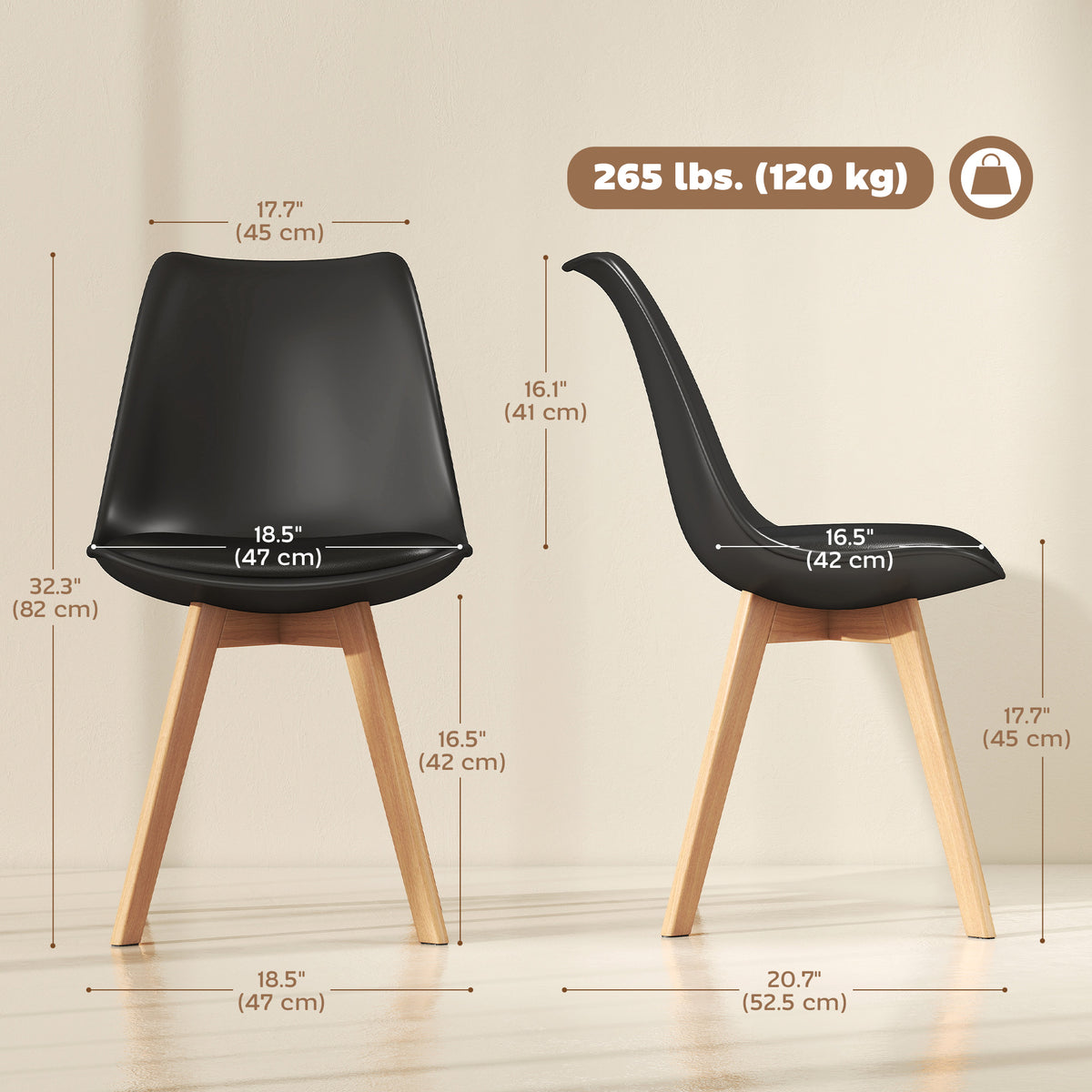 Modern Dining Chairs Set of 6, Rubber Wood PU Leather Cushion Living Room-Dining Chairs-DECOROLALA