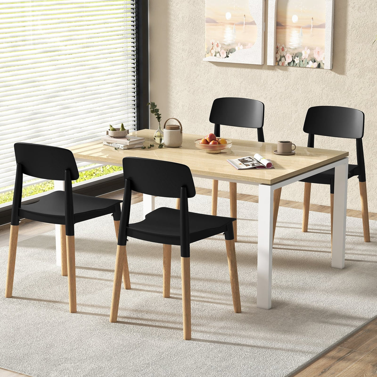 Modern Dining Side Chairs Set of 4 with Ergonomic Backrest for Dining Room-Black-Dining Chairs-DECOROLALA