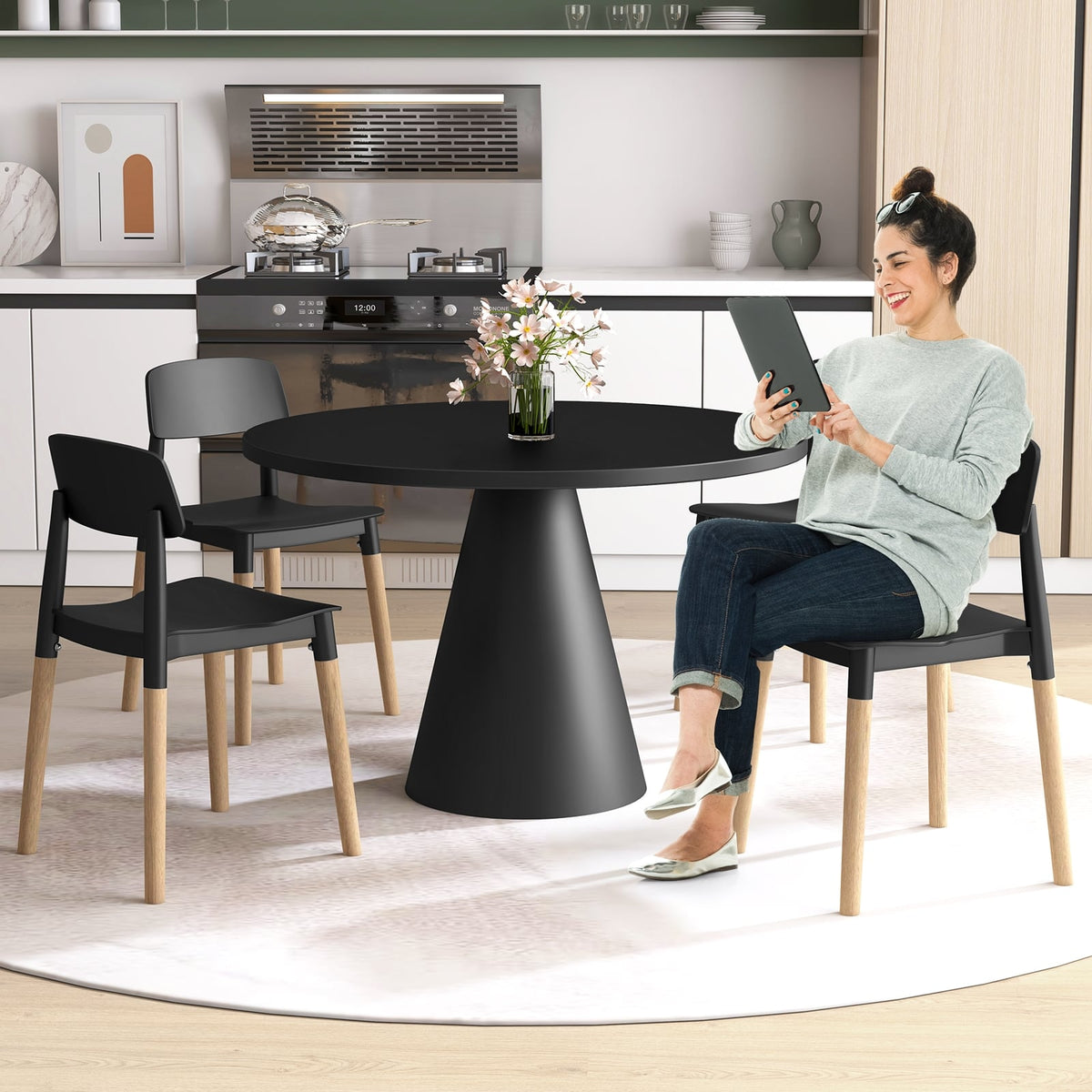 Modern Dining Side Chairs Set of 4 with Ergonomic Backrest for Dining Room-Black-Dining Chairs-DECOROLALA