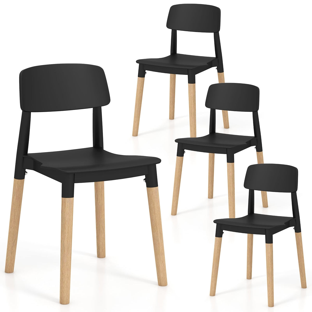 Modern Dining Side Chairs Set of 4 with Ergonomic Backrest for Dining Room-Black-Dining Chairs-DECOROLALA