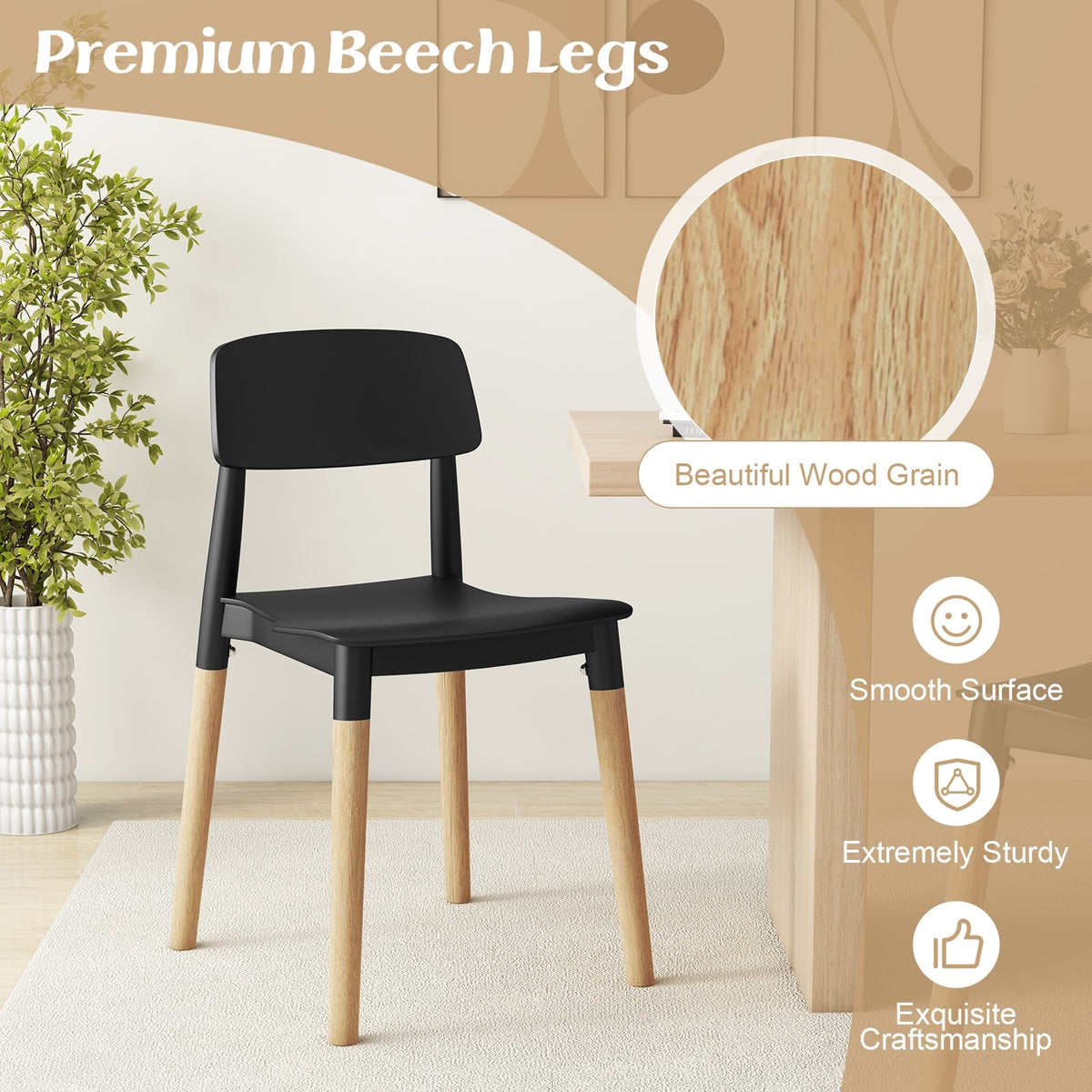Modern Dining Side Chairs Set of 4 with Ergonomic Backrest for Dining Room-Black-Dining Chairs-DECOROLALA